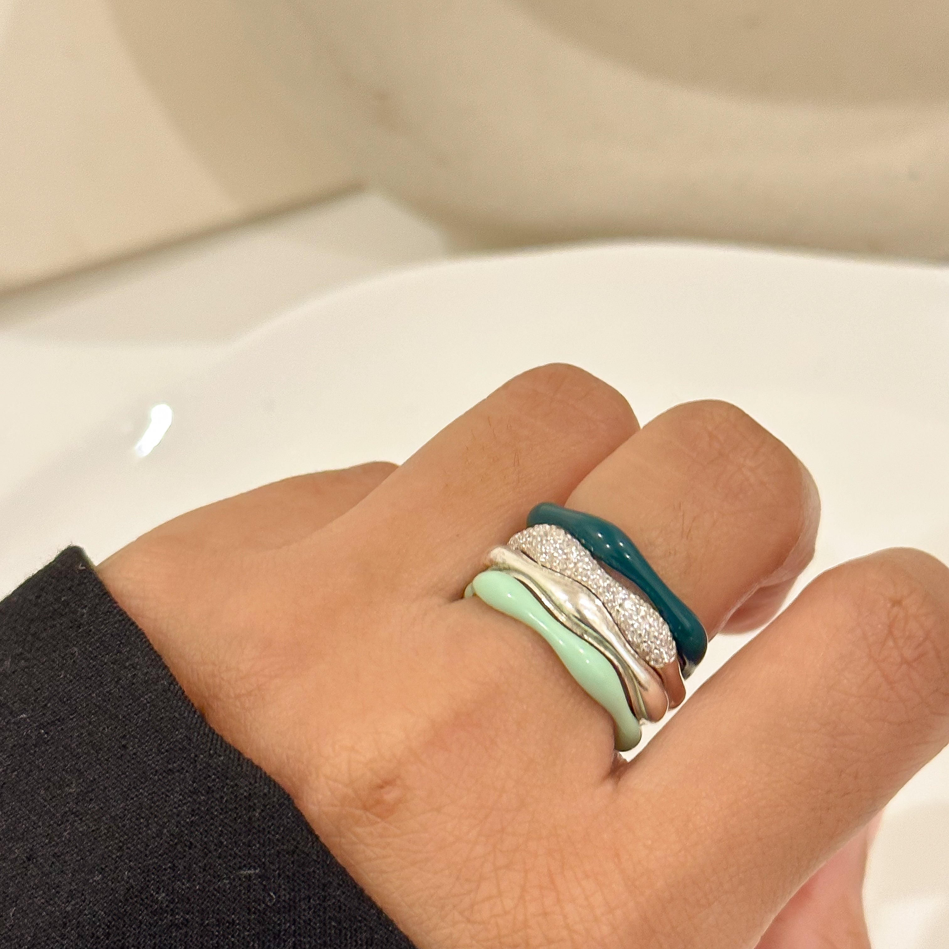 Sorbet Swirls Enamel & Diamond Swirls Stacker Ring Set of 4 - Octonov