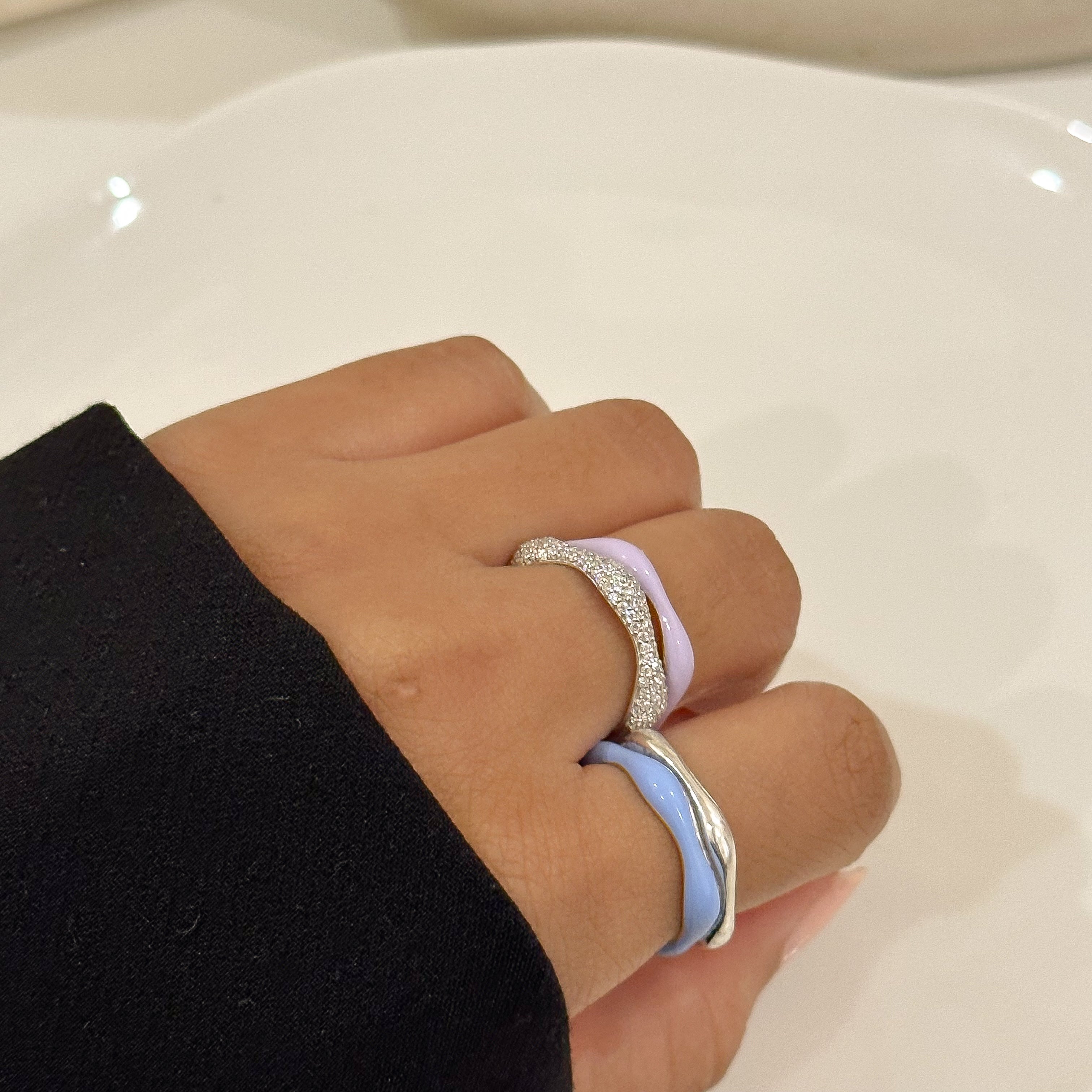 Sorbet Swirls Enamel & Diamond Swirls Stacker Ring Set of 4 - Octonov