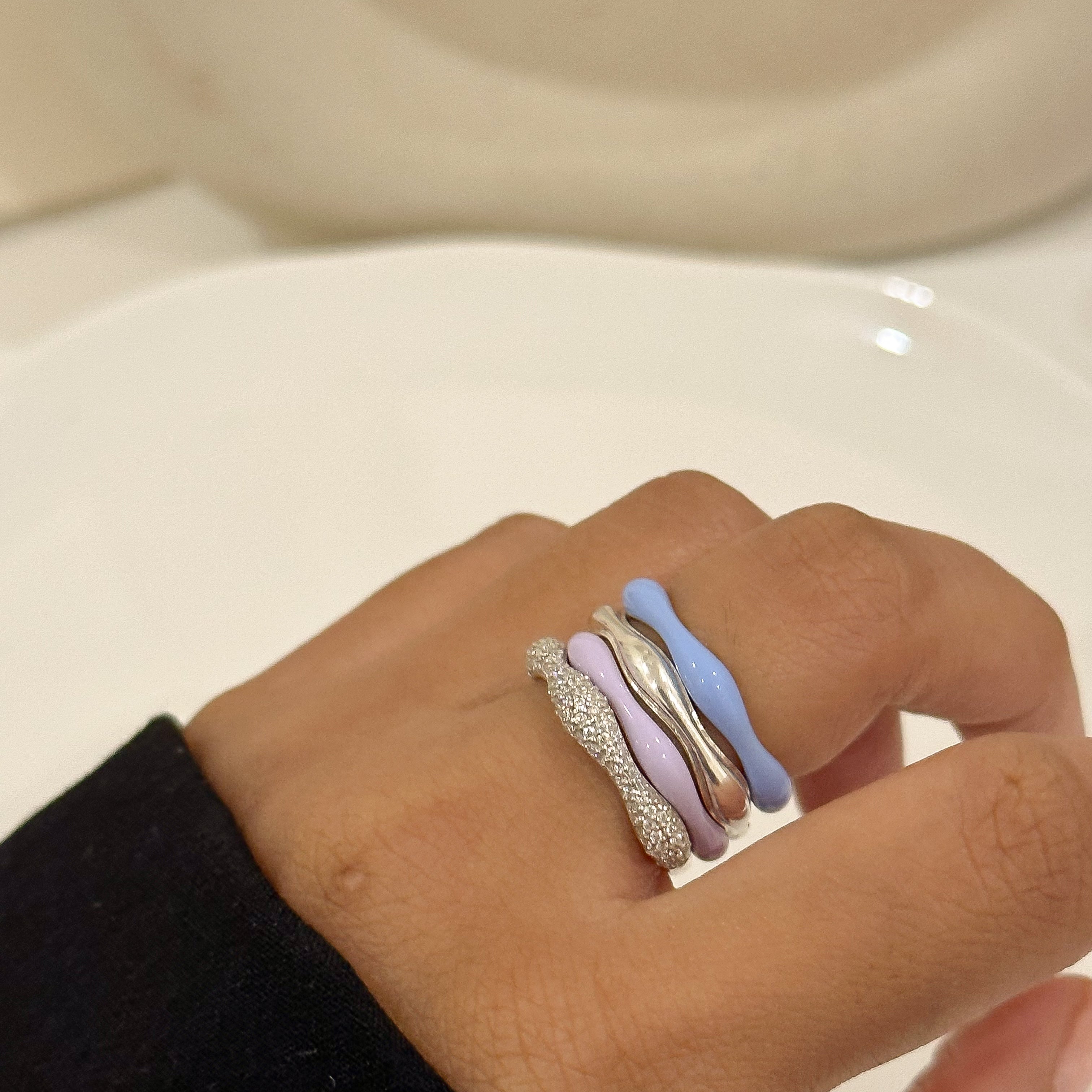 Sorbet Swirls Enamel & Diamond Swirls Stacker Ring Set of 4 - Octonov