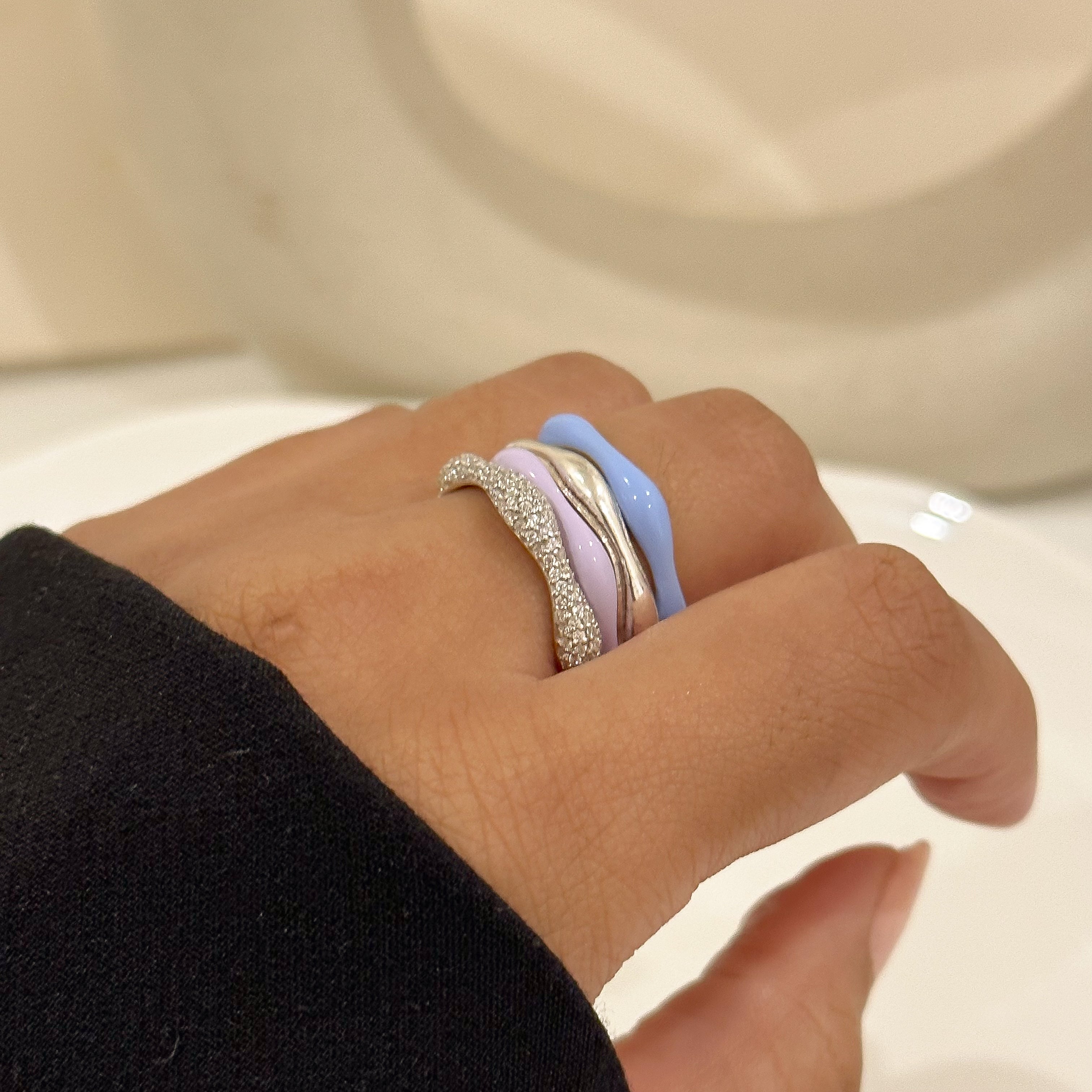 Sorbet Swirls Enamel & Diamond Swirls Stacker Ring Set of 4 - Octonov