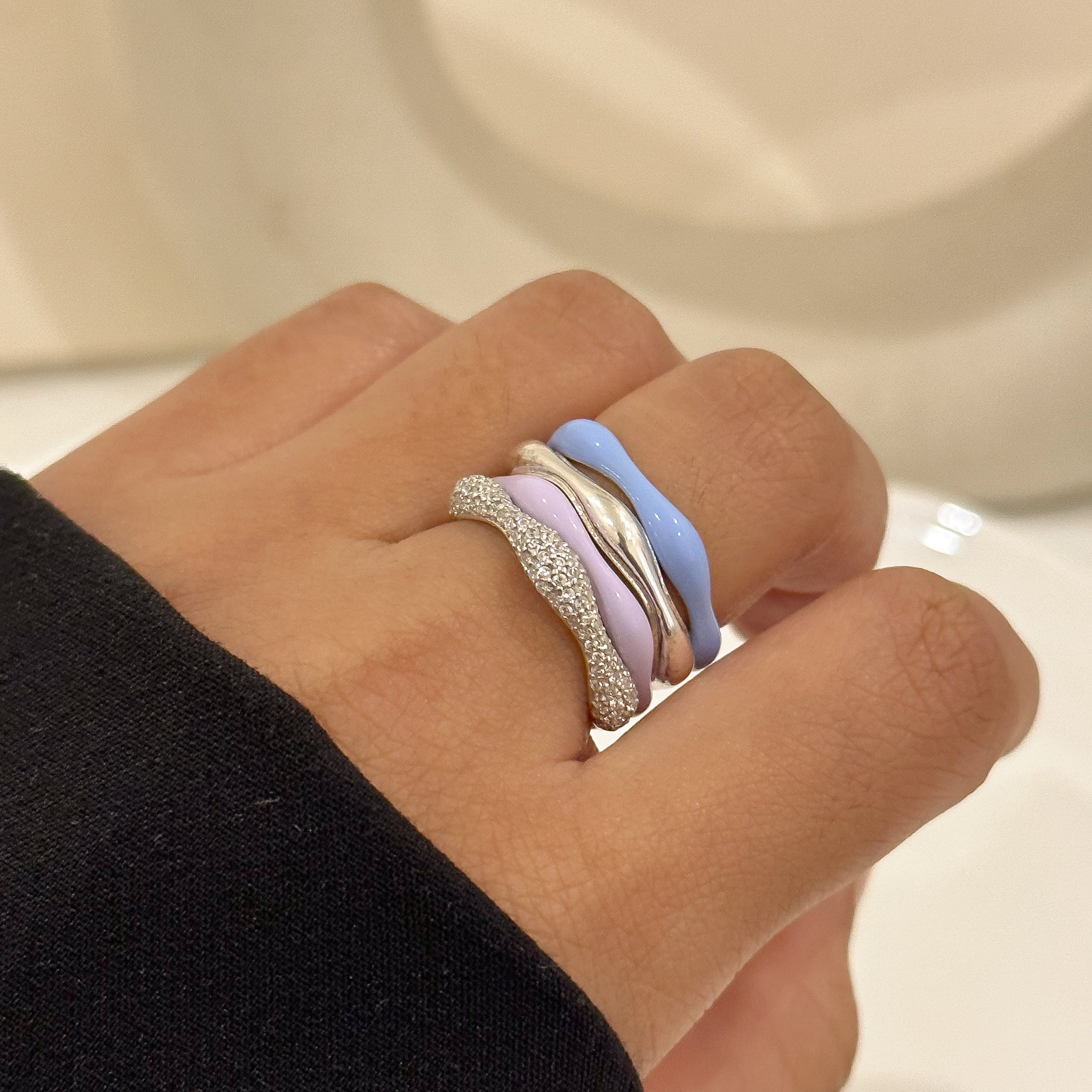 Sorbet Swirls Enamel & Diamond Swirls Stacker Ring Set of 4 - Octonov