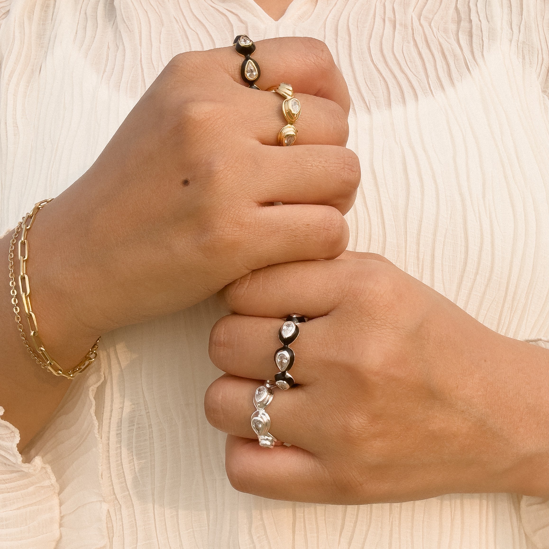 Enamel Bauble Pop & Solid Ring Duo - Octonov