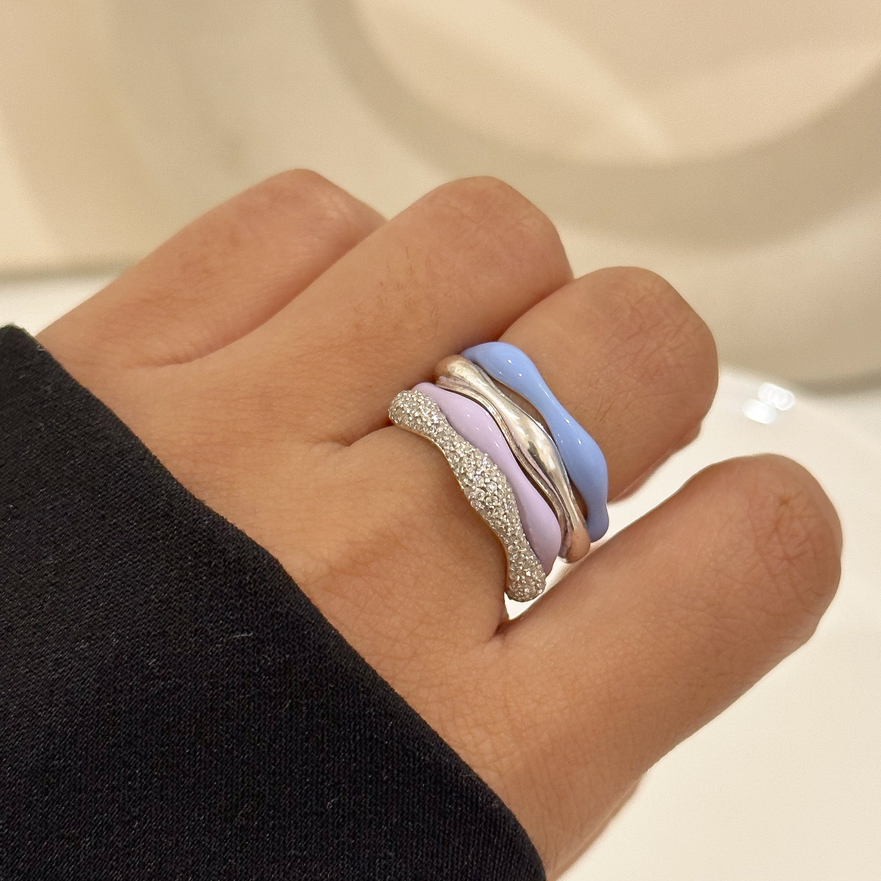 Sorbet Swirls Enamel & Diamond Swirls Stacker Ring Set of 4 - Octonov