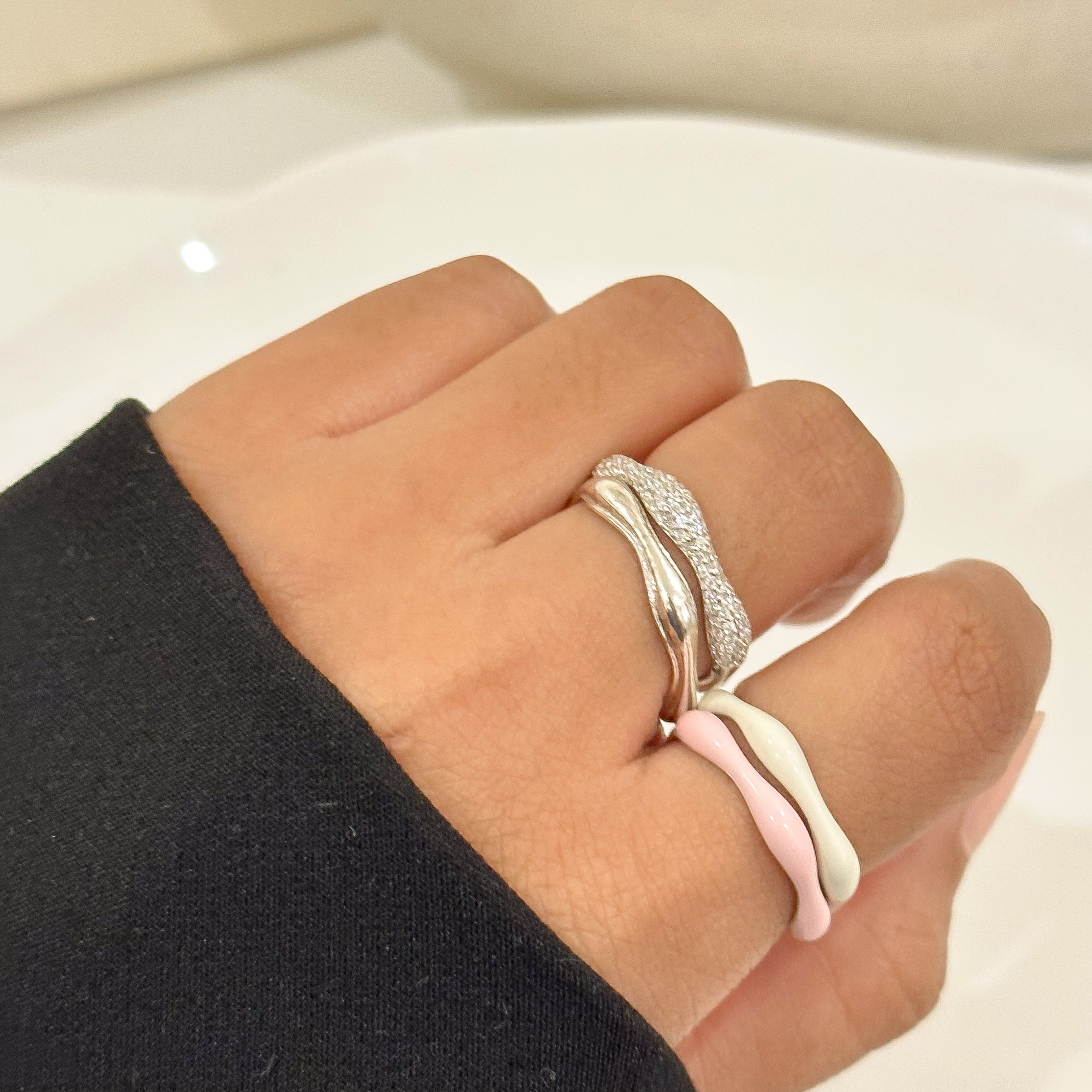 Sorbet Swirls Enamel & Diamond Swirls Stacker Ring Set of 4 - Octonov