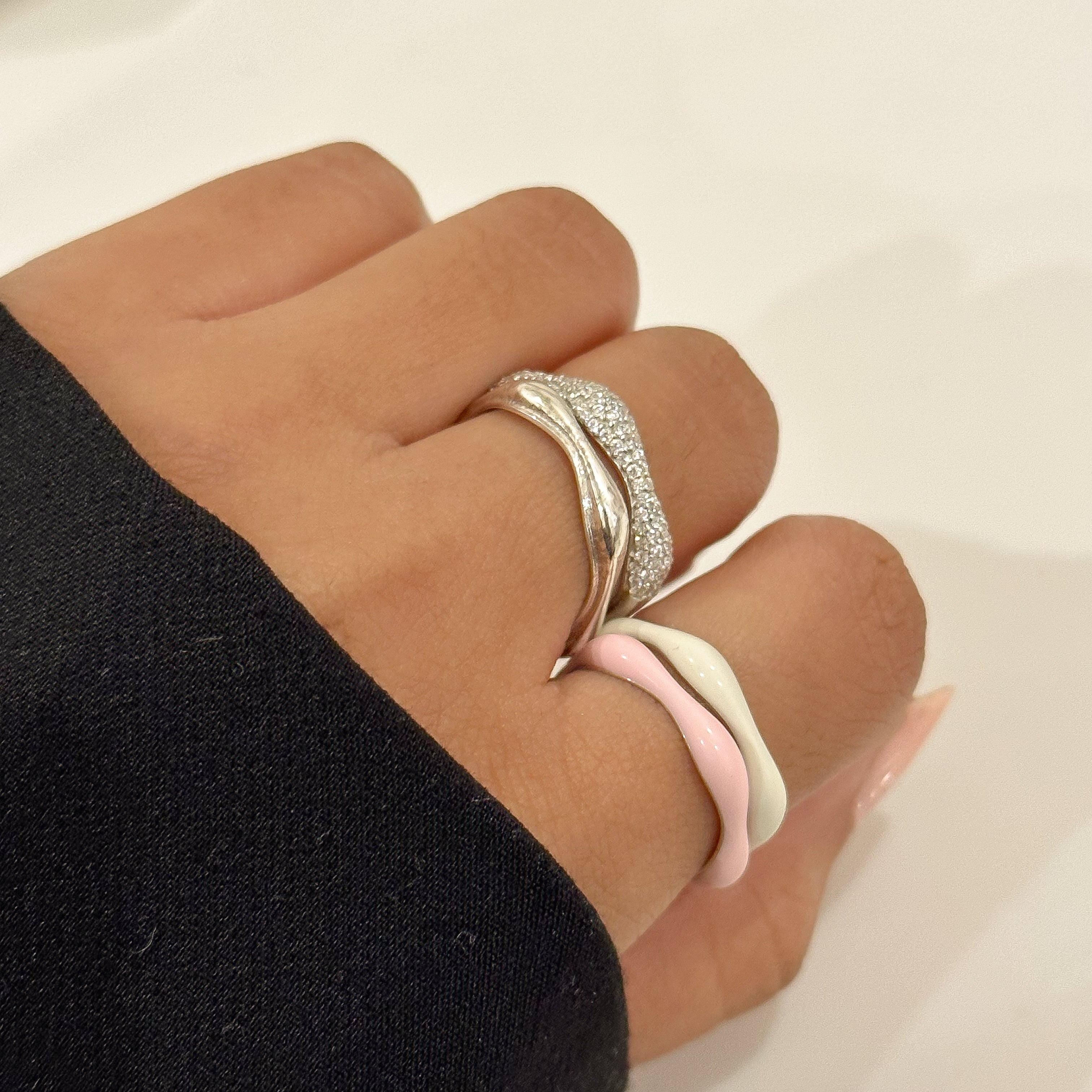 Sorbet Swirls Enamel & Diamond Swirls Stacker Ring Set of 4 - Octonov