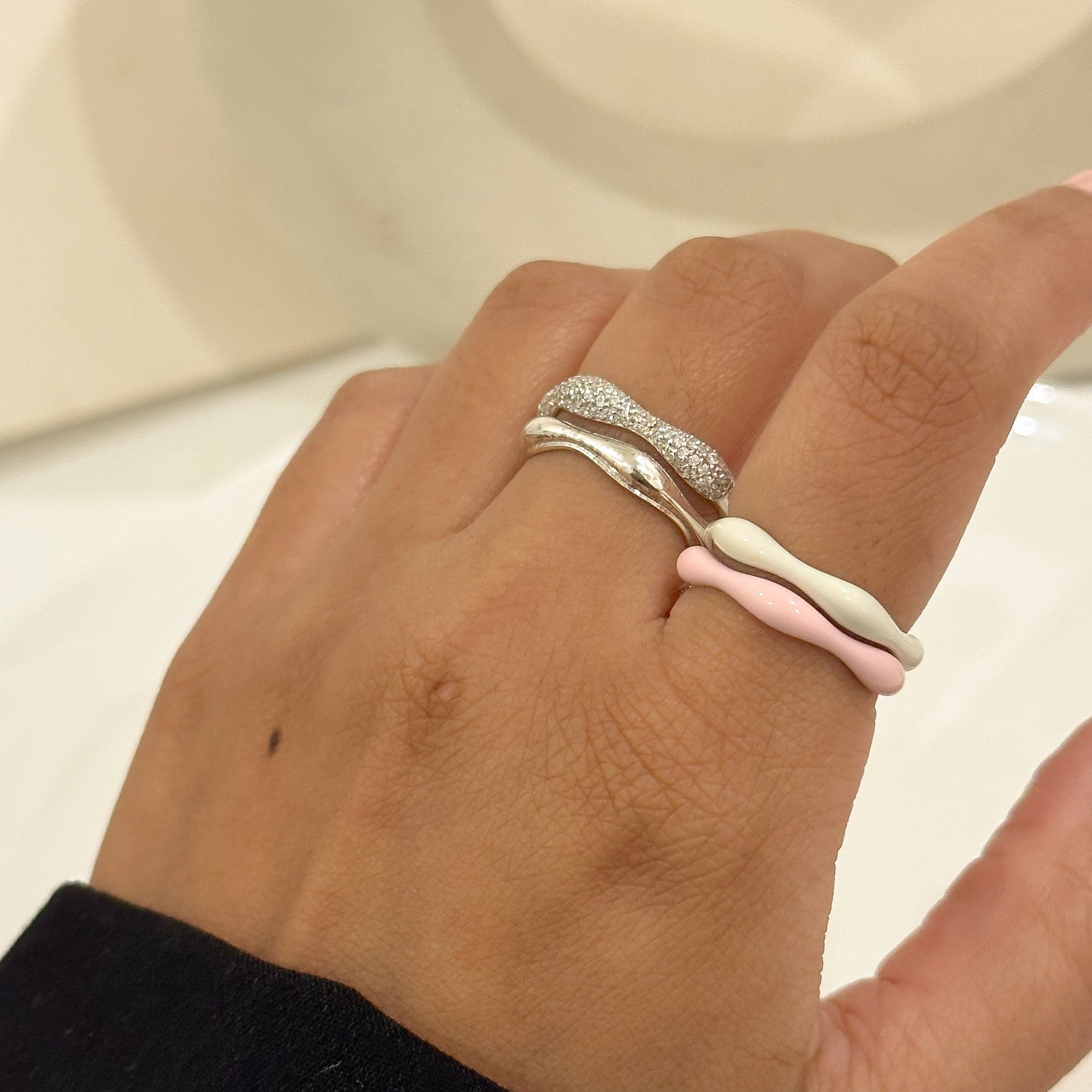 Sorbet Swirls Enamel & Diamond Swirls Stacker Ring Set of 4 - Octonov