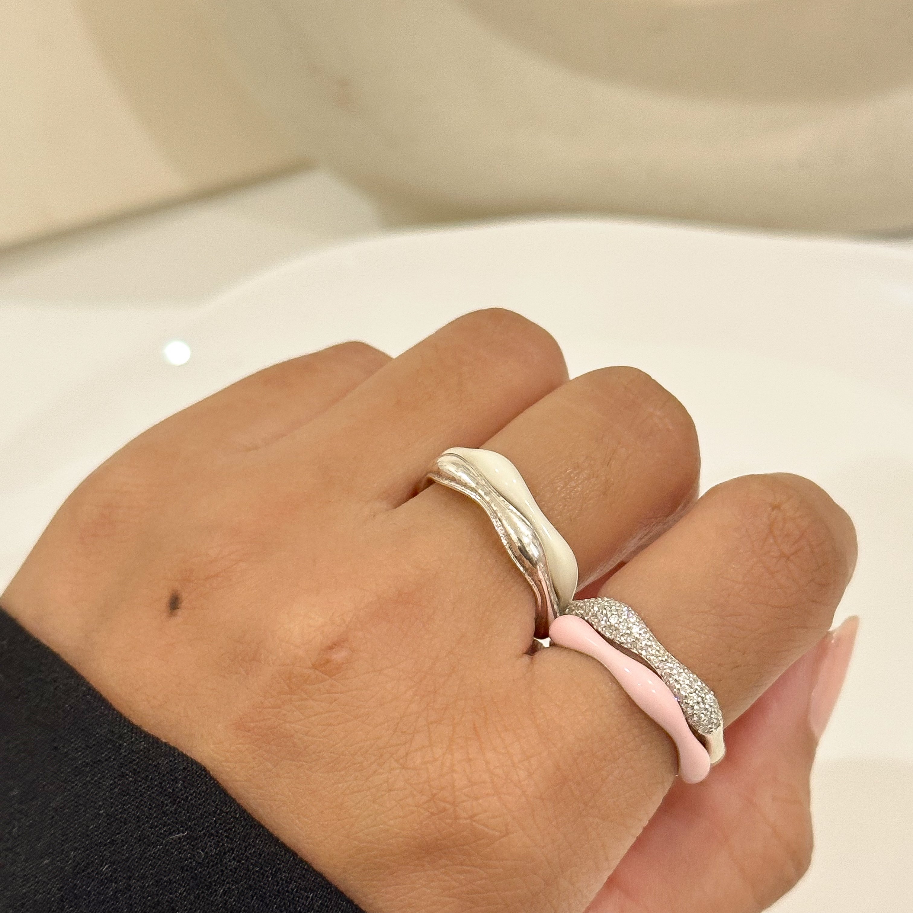 Sorbet Swirls Enamel & Diamond Swirls Stacker Ring Set of 4 - Octonov