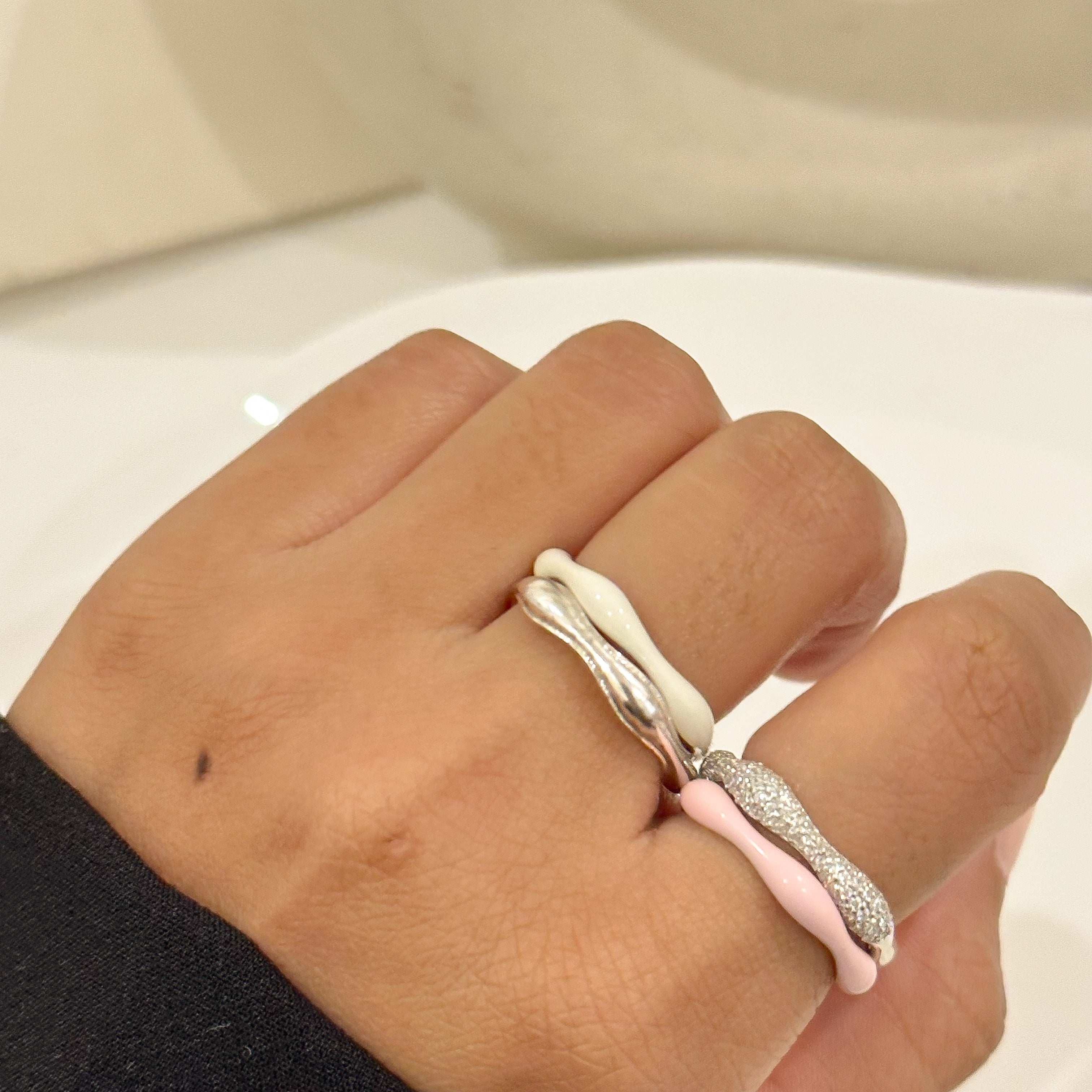 Sorbet Swirls Enamel & Diamond Swirls Stacker Ring Set of 4 - Octonov