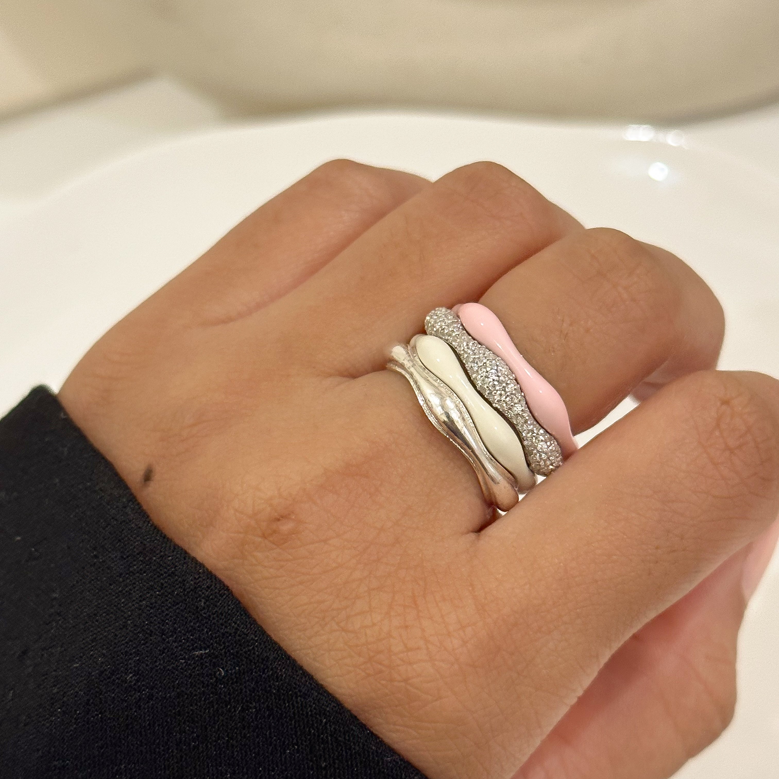 Sorbet Swirls Enamel & Diamond Swirls Stacker Ring Set of 4 - Octonov