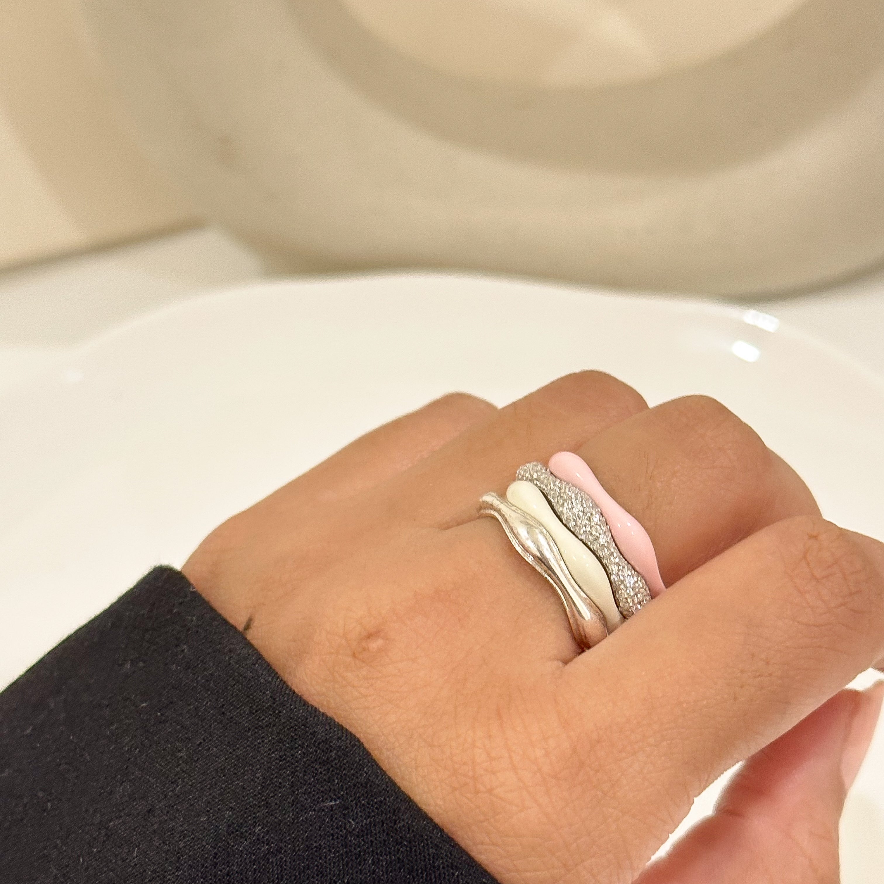 Sorbet Swirls Enamel & Diamond Swirls Stacker Ring Set of 4 - Octonov