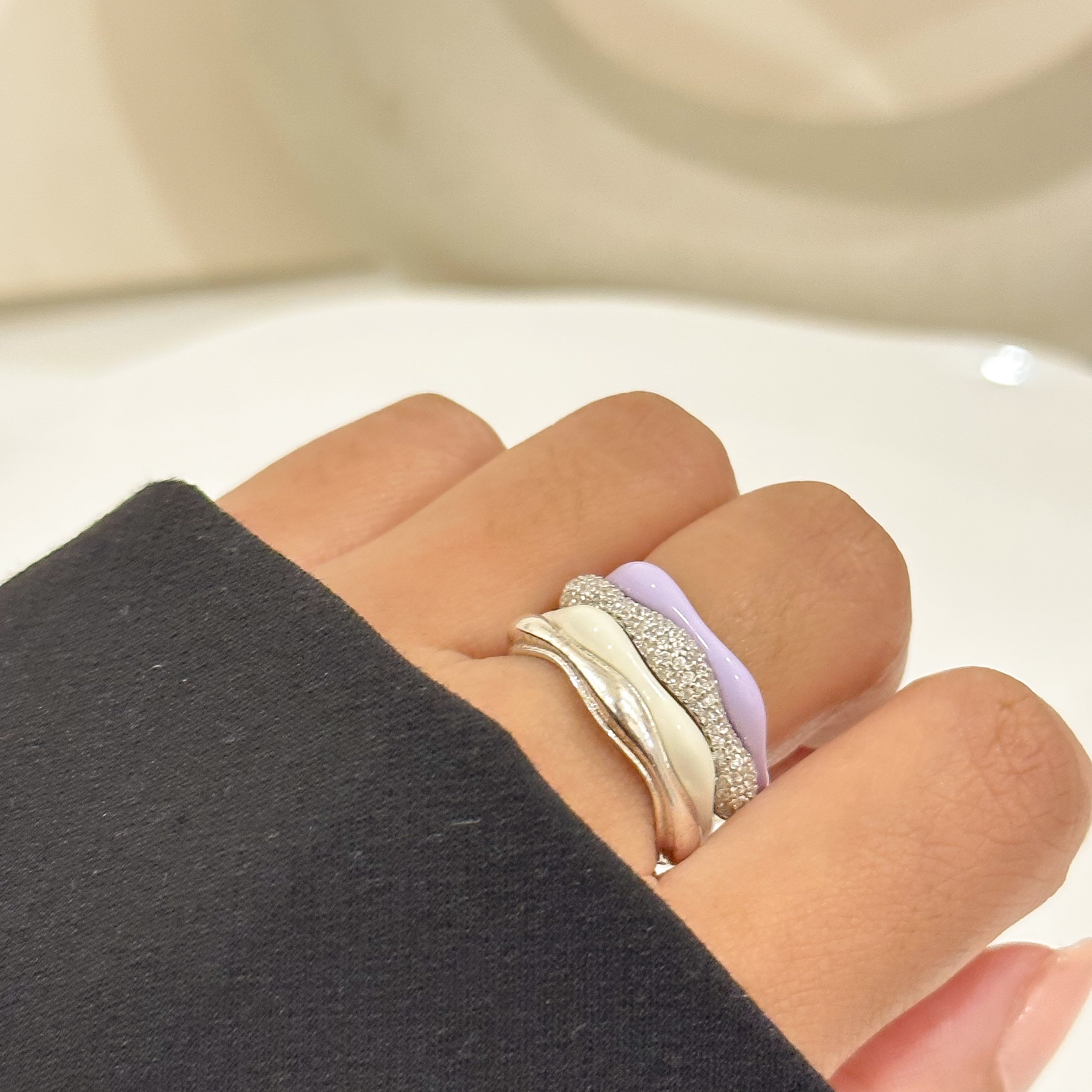 Sorbet Swirls Enamel & Diamond Swirls Stacker Ring Set of 4 - Octonov