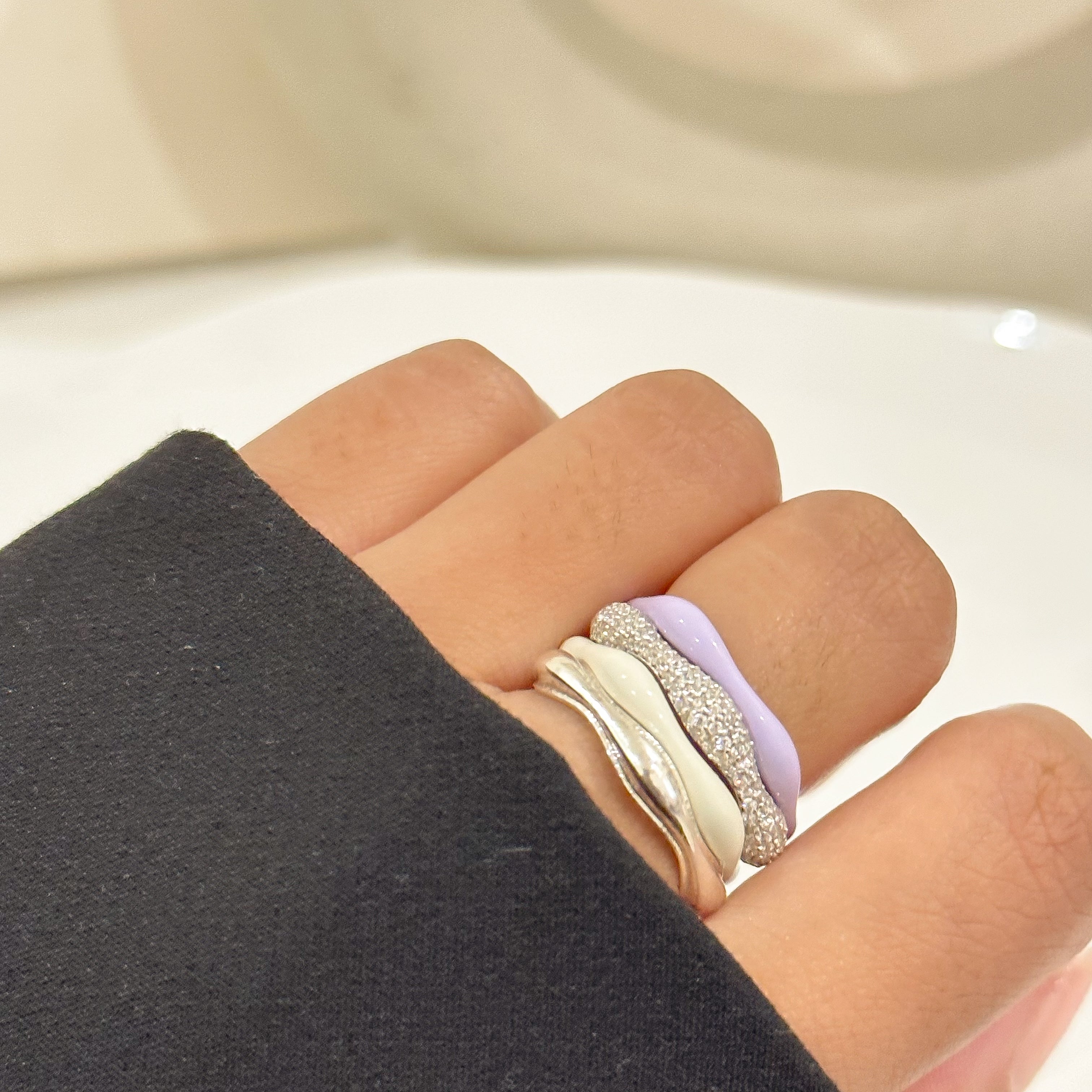 Sorbet Swirls Enamel & Diamond Swirls Stacker Ring Set of 4 - Octonov