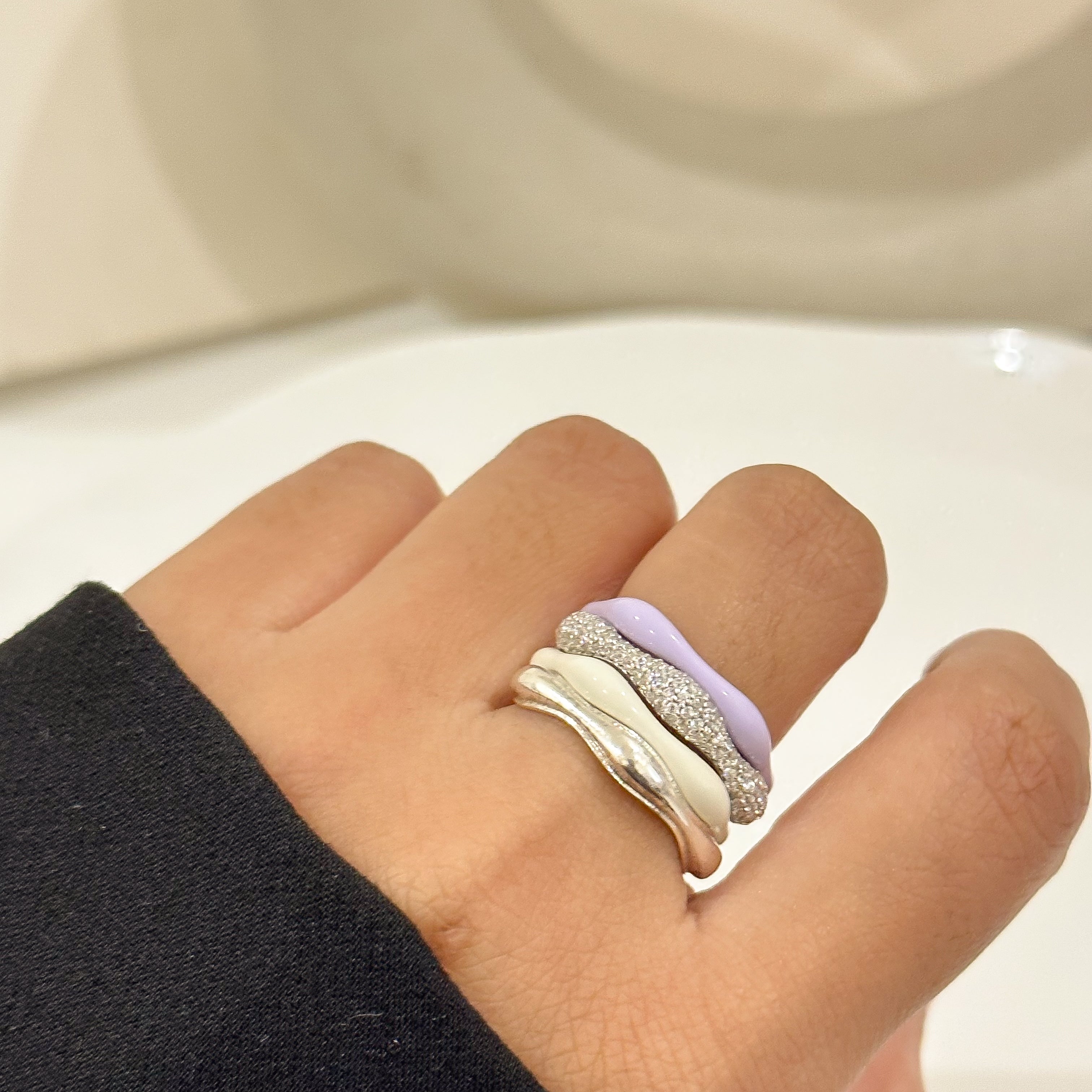 Sorbet Swirls Enamel & Diamond Swirls Stacker Ring Set of 4 - Octonov