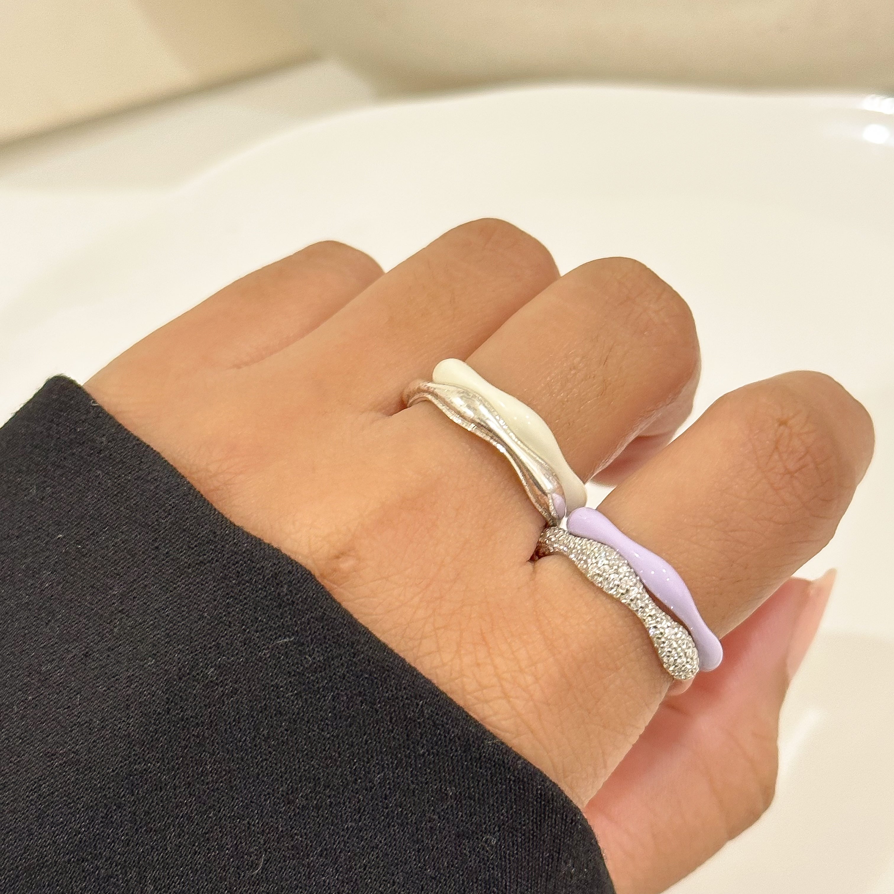 Sorbet Swirls Enamel & Diamond Swirls Stacker Ring Set of 4 - Octonov