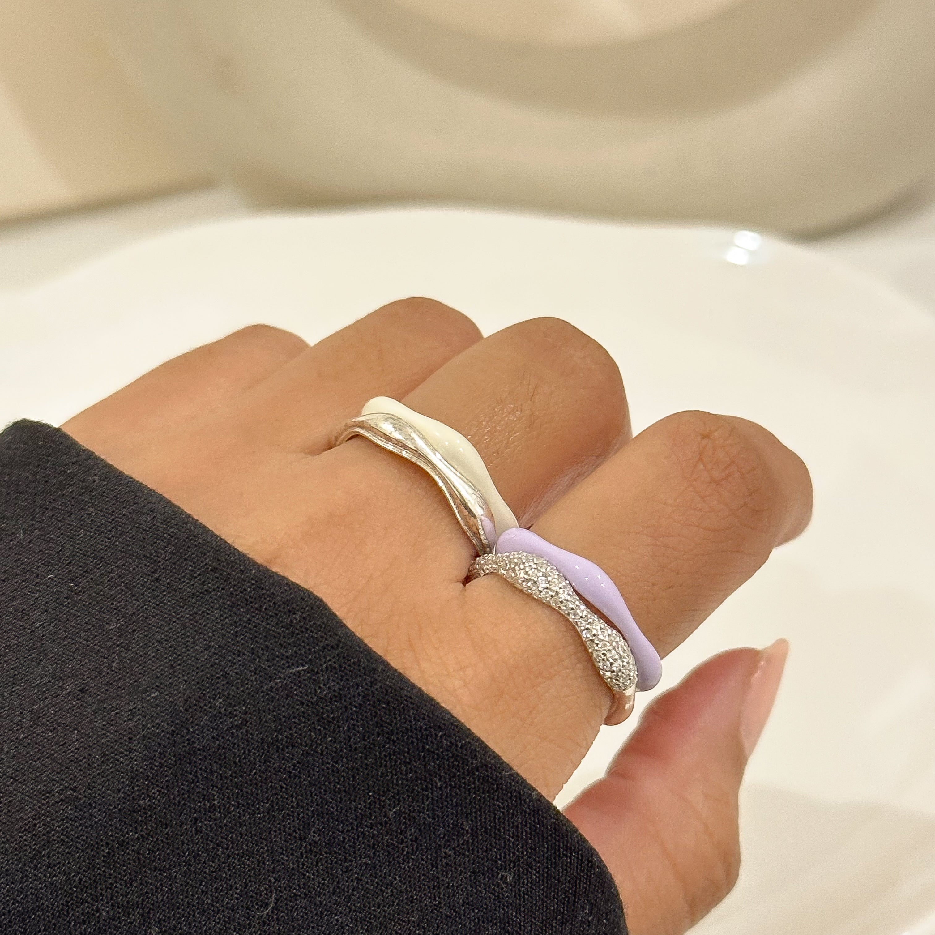 Sorbet Swirls Enamel & Diamond Swirls Stacker Ring Set of 4 - Octonov