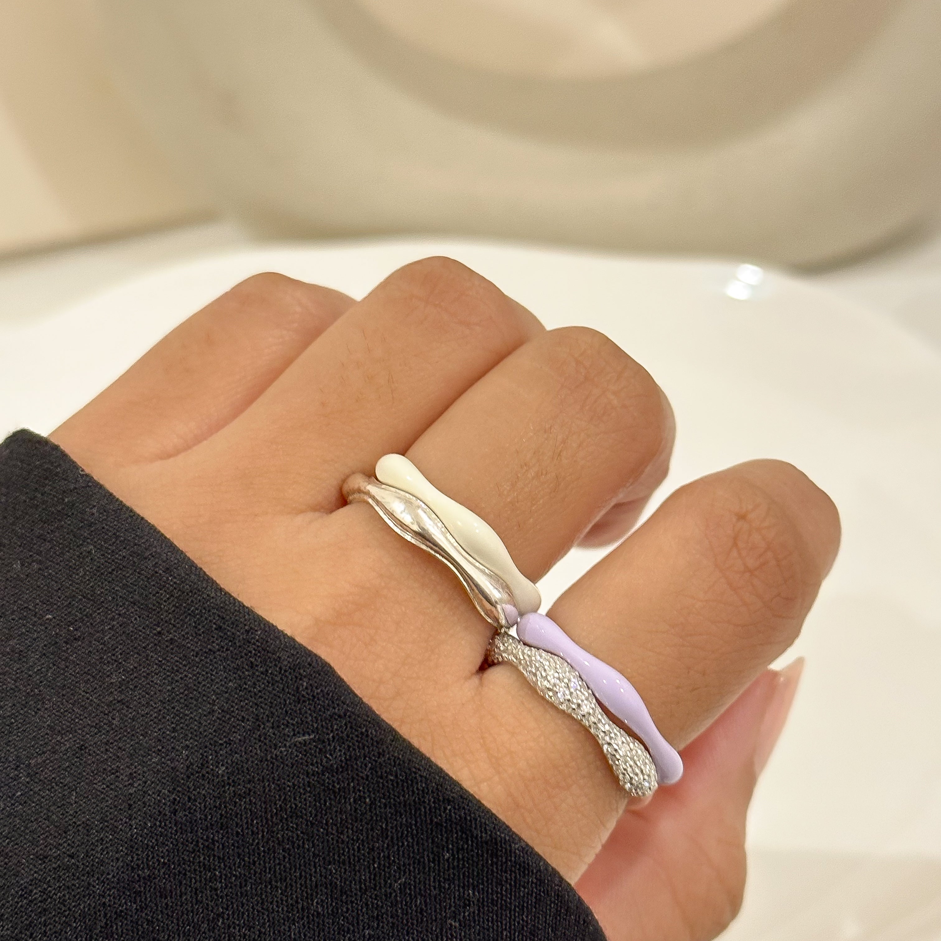 Sorbet Swirls Enamel & Diamond Swirls Stacker Ring Set of 4 - Octonov