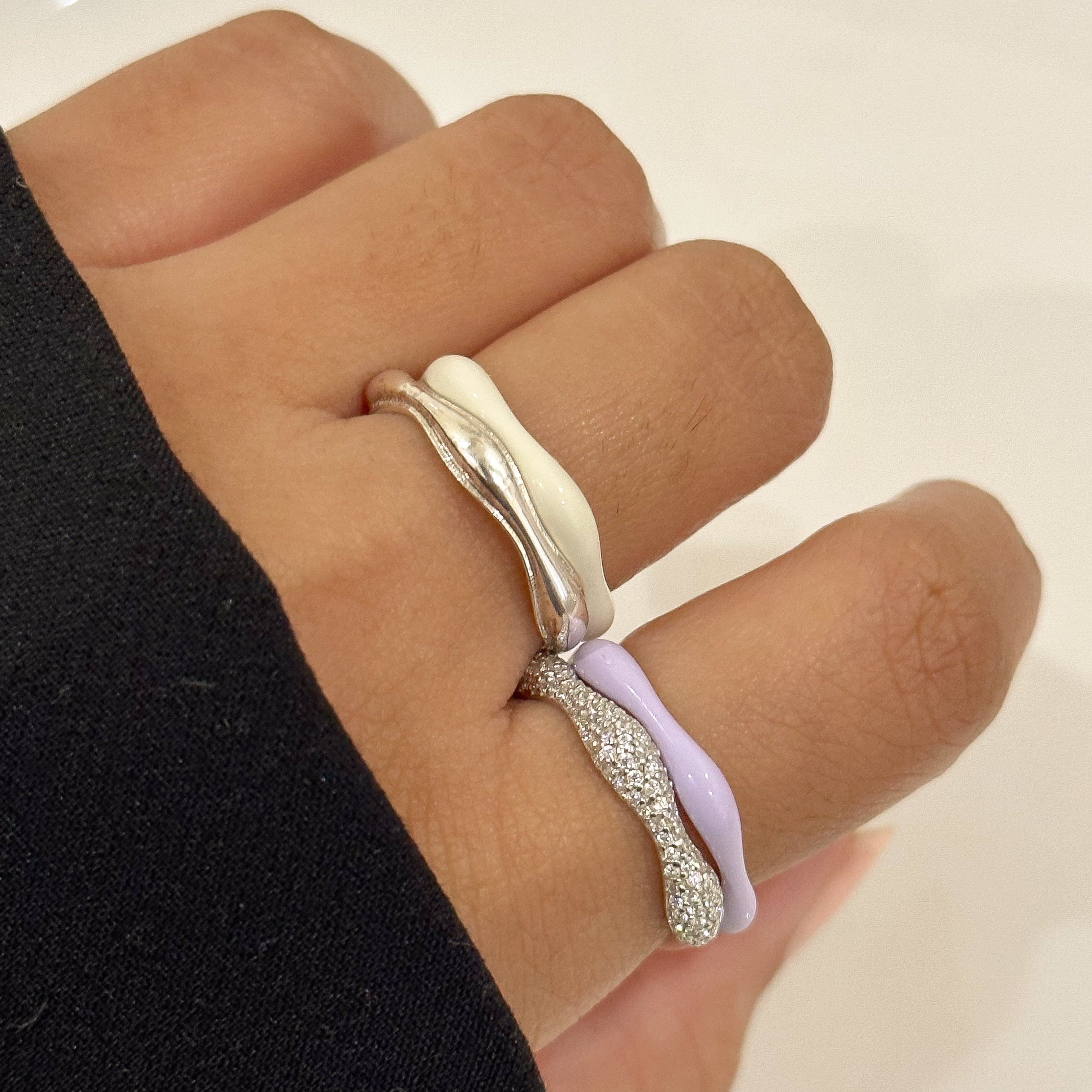 Sorbet Swirls Enamel & Diamond Swirls Stacker Ring Set of 4 - Octonov