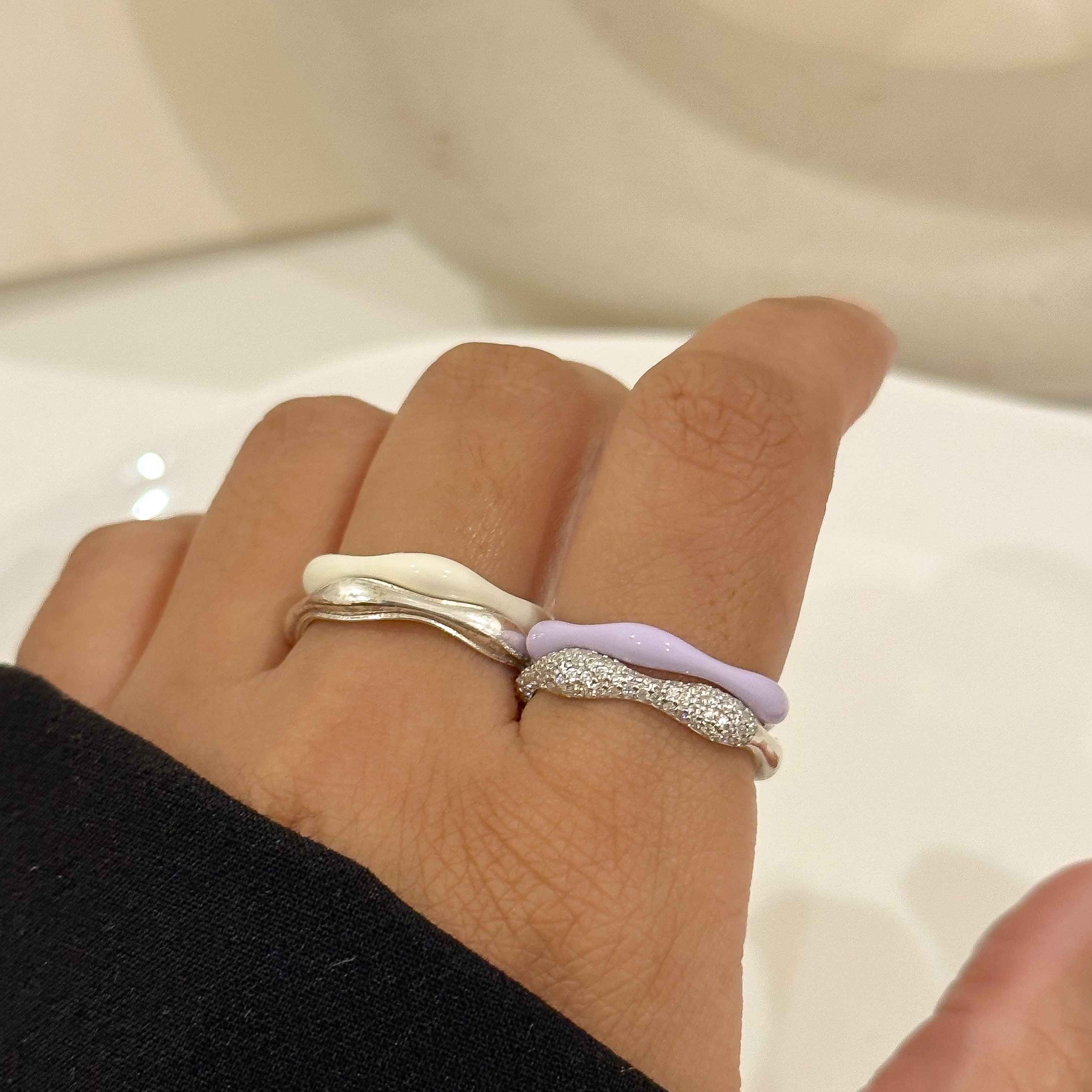 Sorbet Swirls Enamel & Diamond Swirls Stacker Ring Set of 4 - Octonov