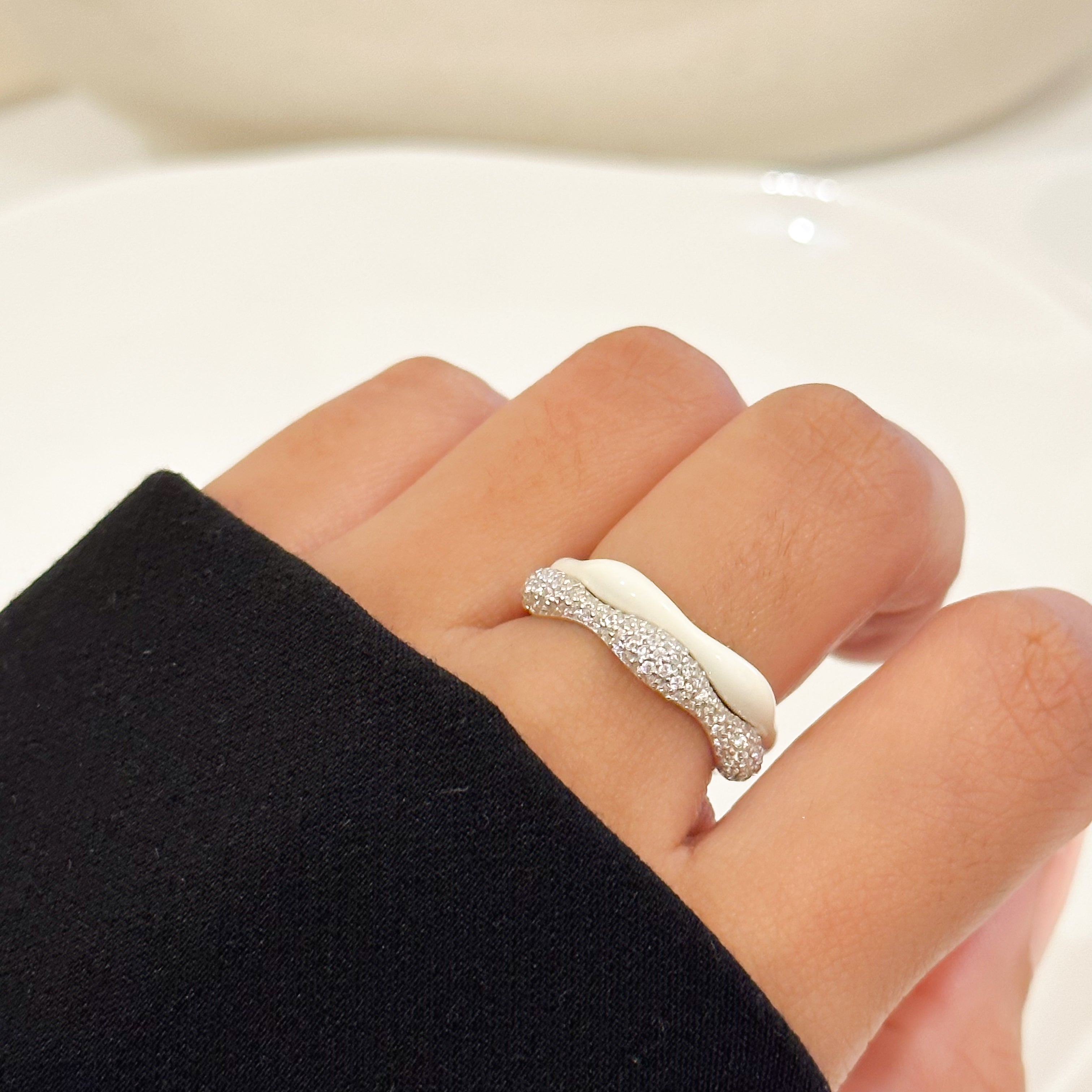 Sorbet Swirls Enamel & Diamond Swirls Stacker Ring Duo - Octonov