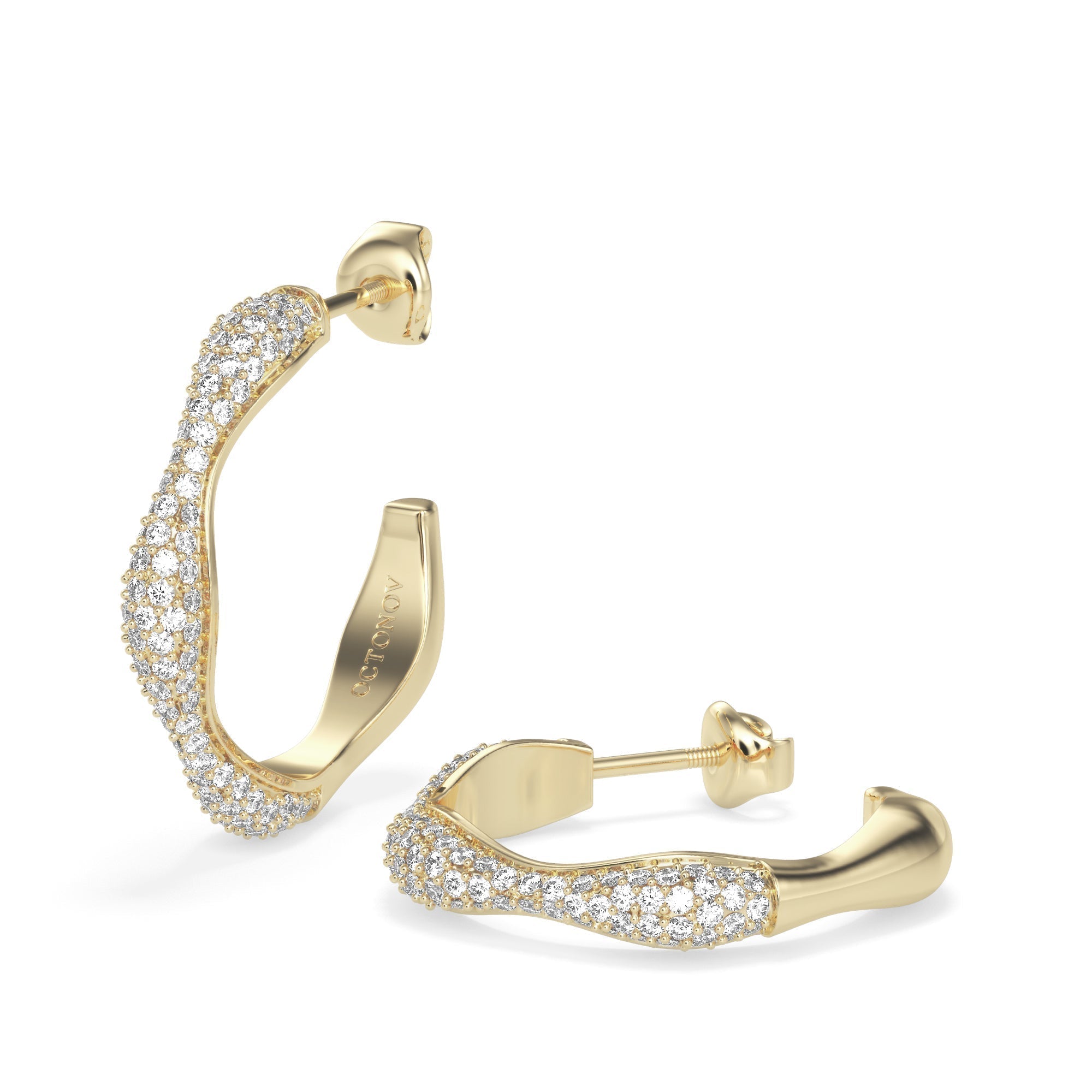 Diamond Swirls Rose Gold Hoops - Octonov
