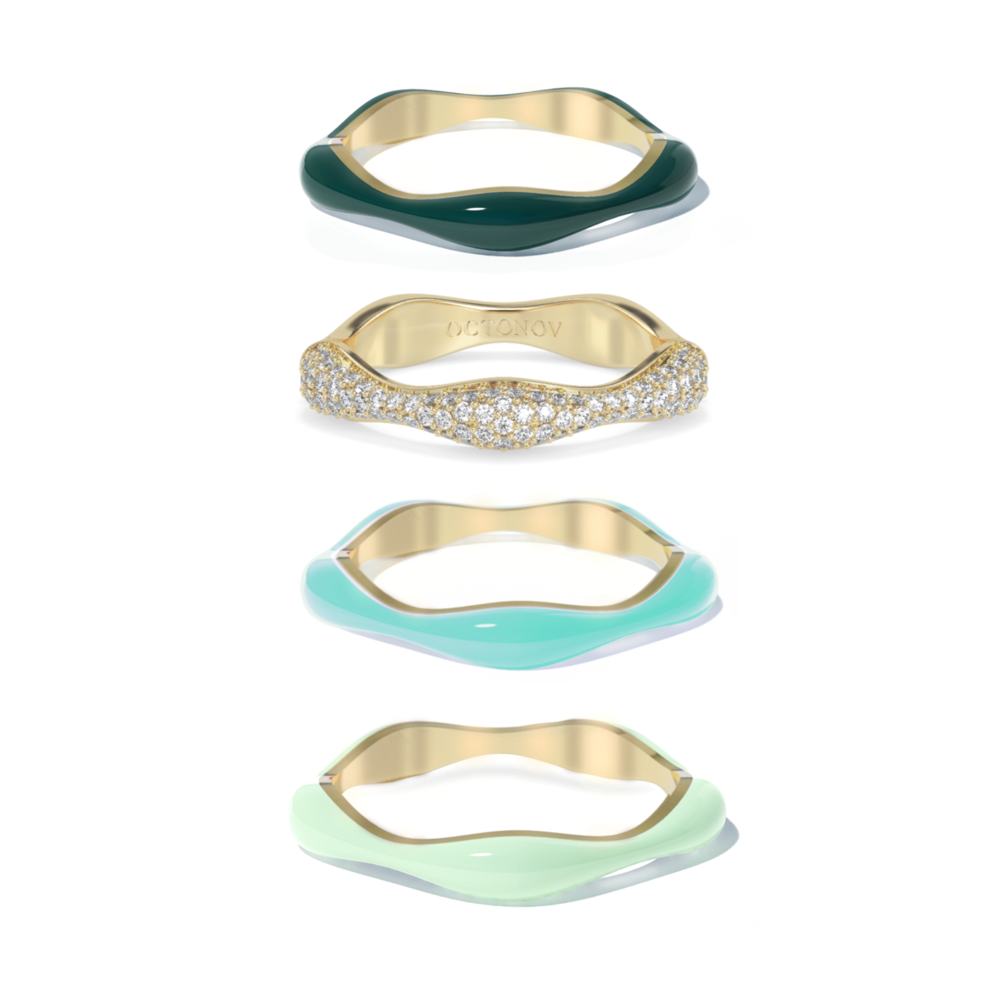 Sorbet Swirl Shades of Green & Diamond Swirls Set of 4 - Octonov