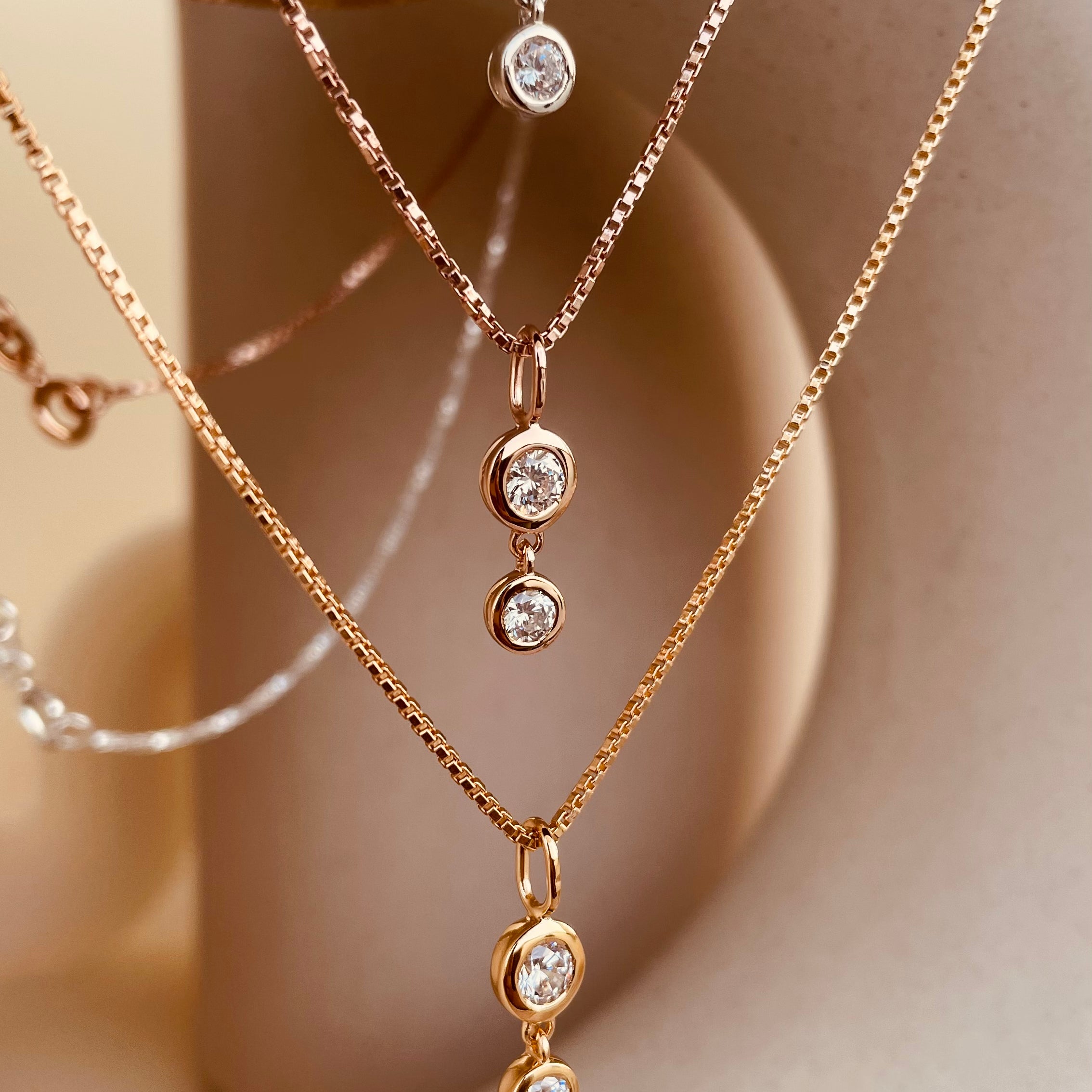 Minimal Double Drop Dangling Necklace with Box Chain - Octonov