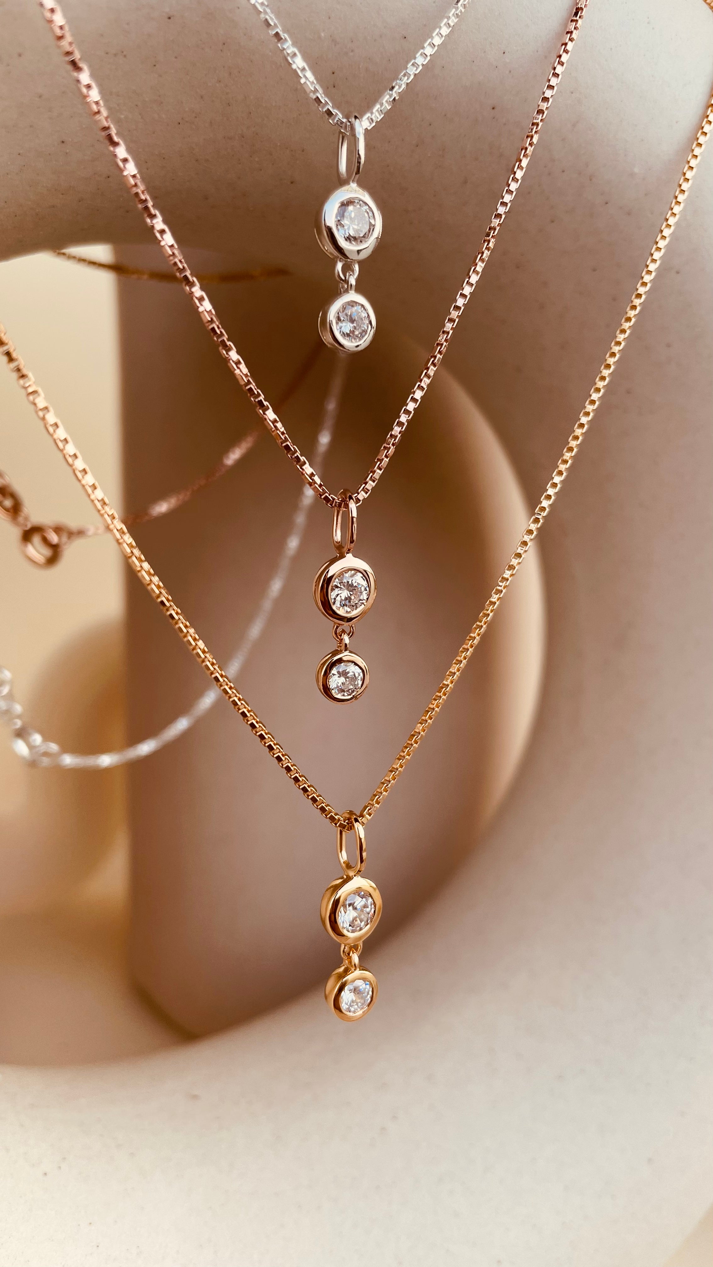 Minimal Double Drop Dangling Necklace with Box Chain - Octonov