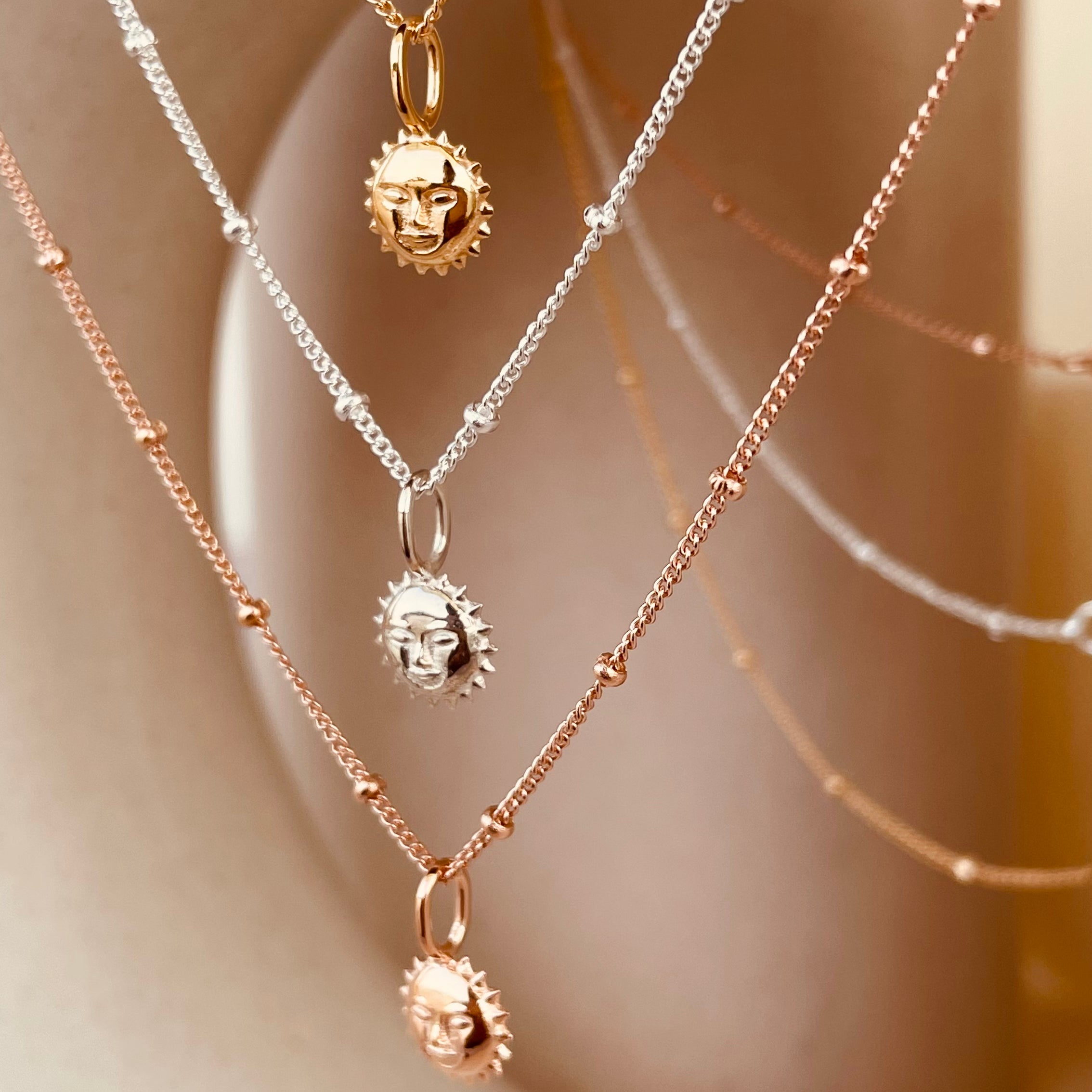 Steller Sun Charm Necklace with Satellite Chain - Octonov