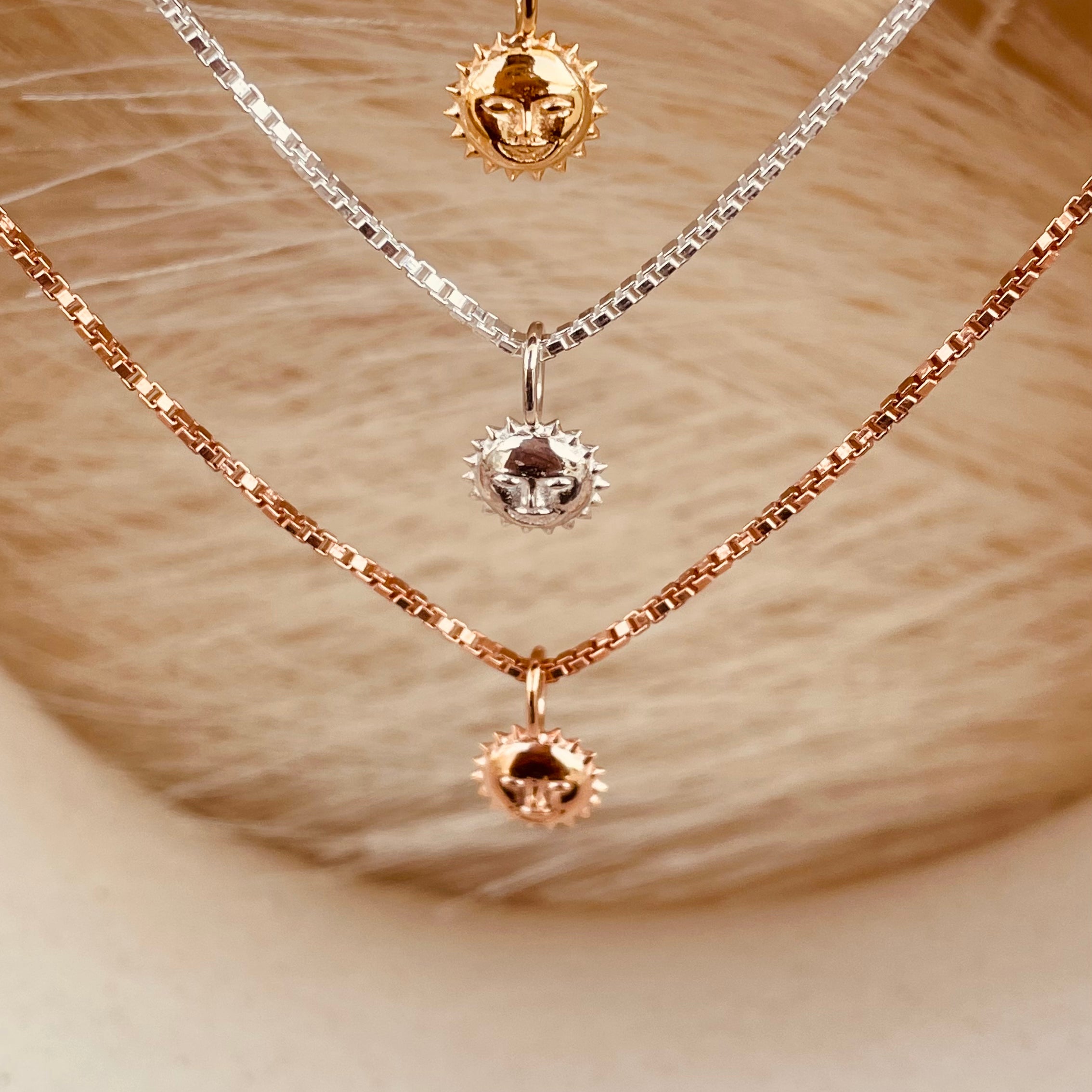 Dainty Steller Sun Charm Necklace with Box Chain with Box Chain - Octonov