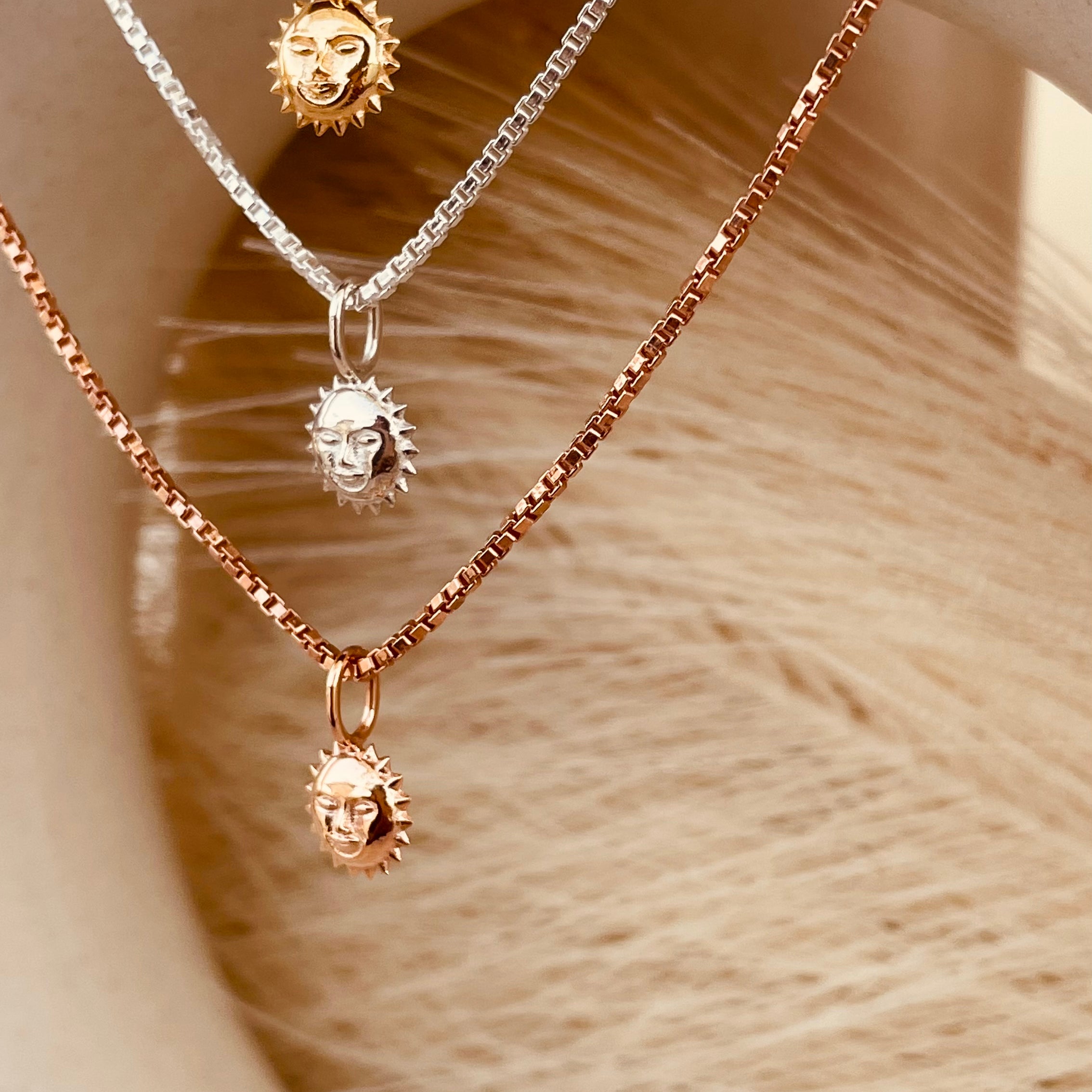 Dainty Steller Sun Charm Necklace with Box Chain with Box Chain - Octonov