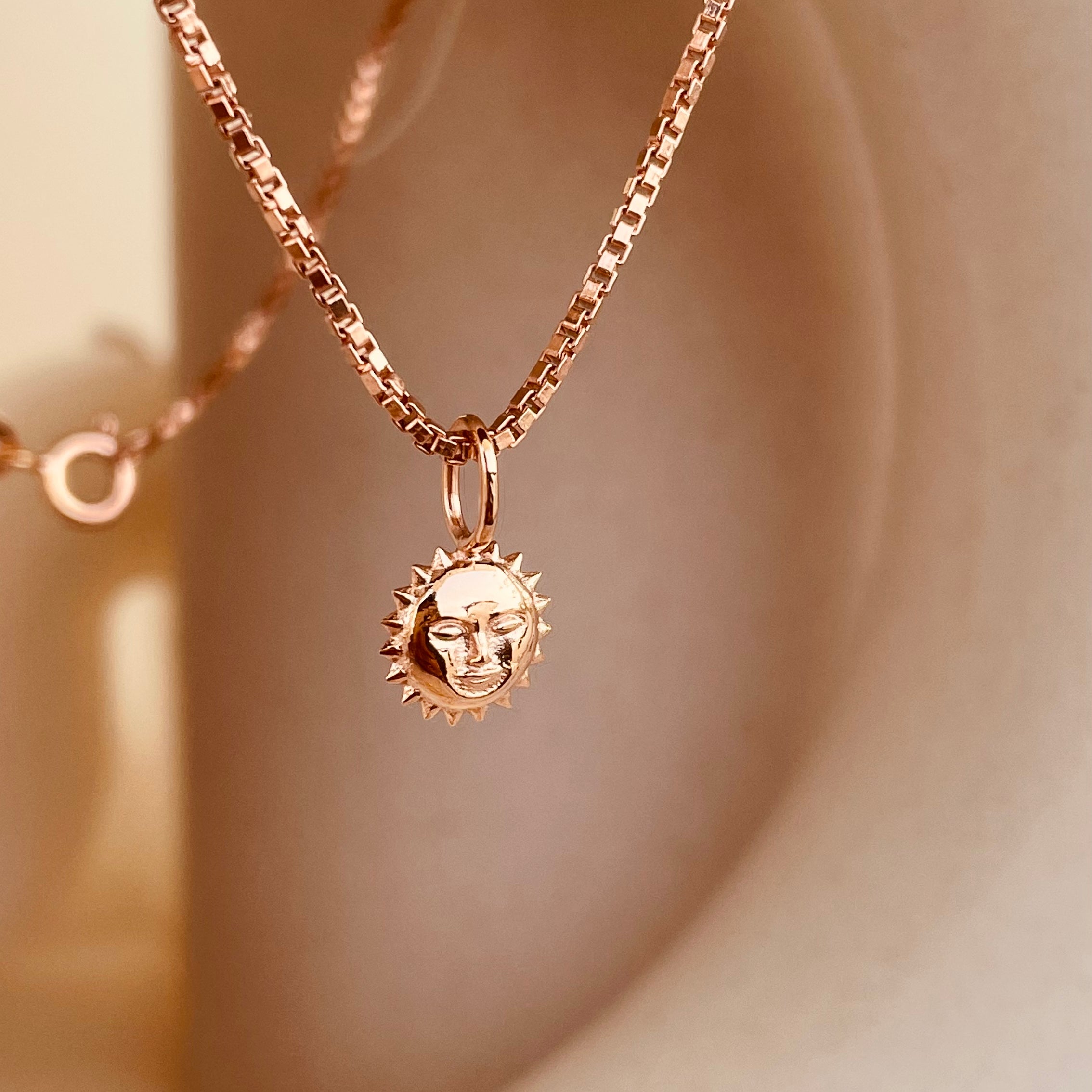 Dainty Steller Sun Charm Necklace with Box Chain with Box Chain - Octonov