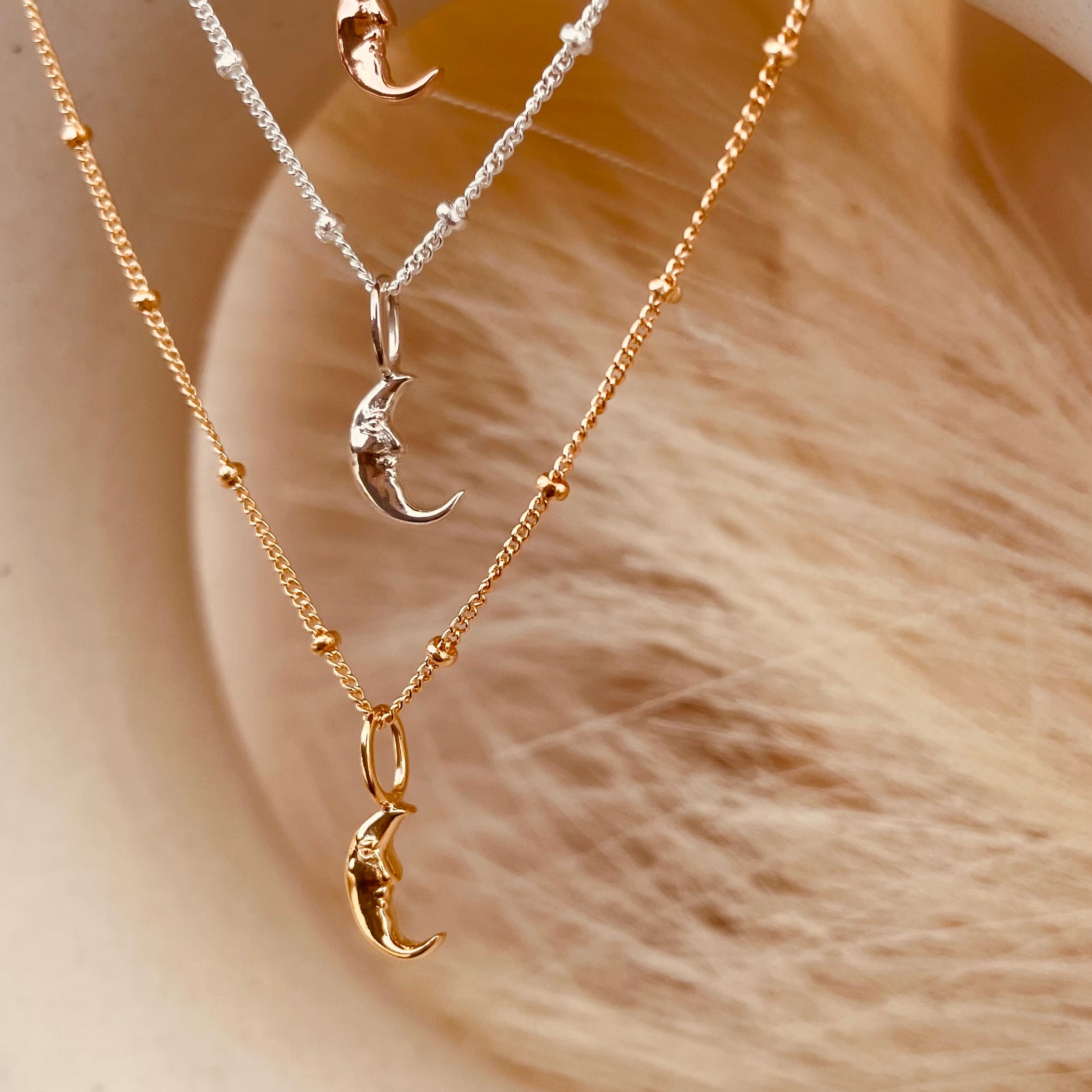 Crescent Moon Necklace with Satellite Chain - Octonov