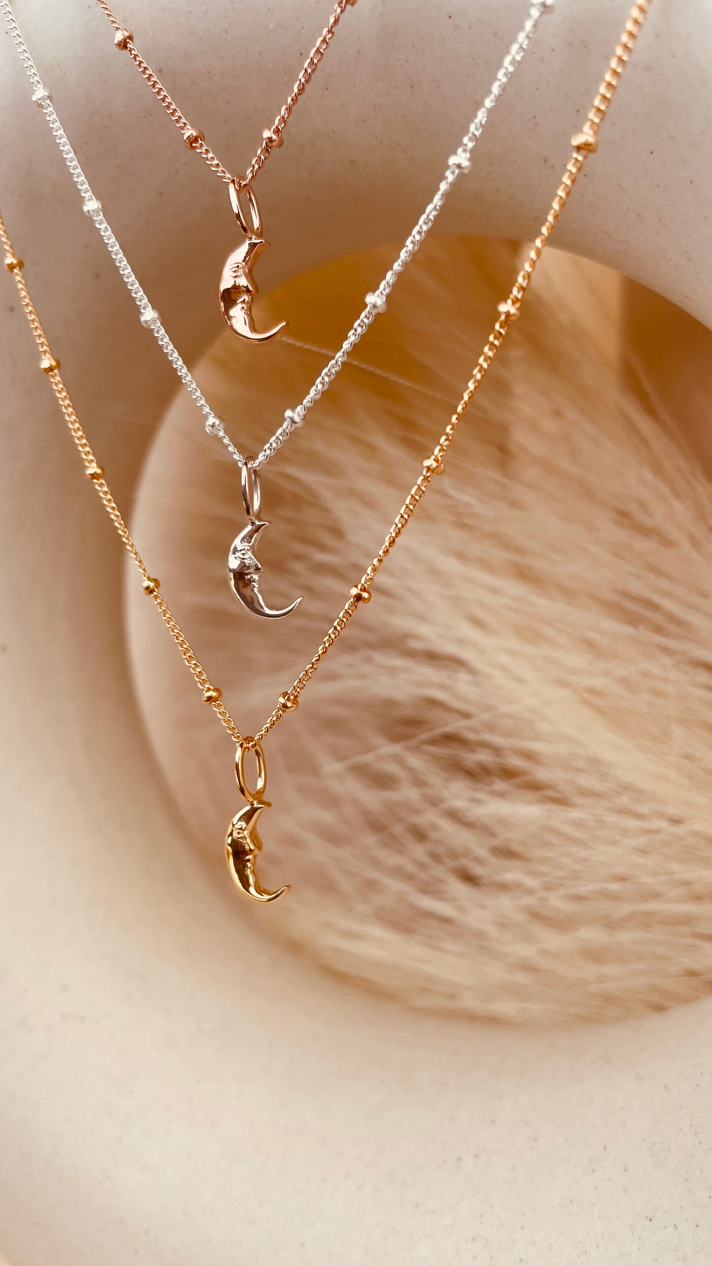 Crescent Moon Necklace with Satellite Chain - Octonov