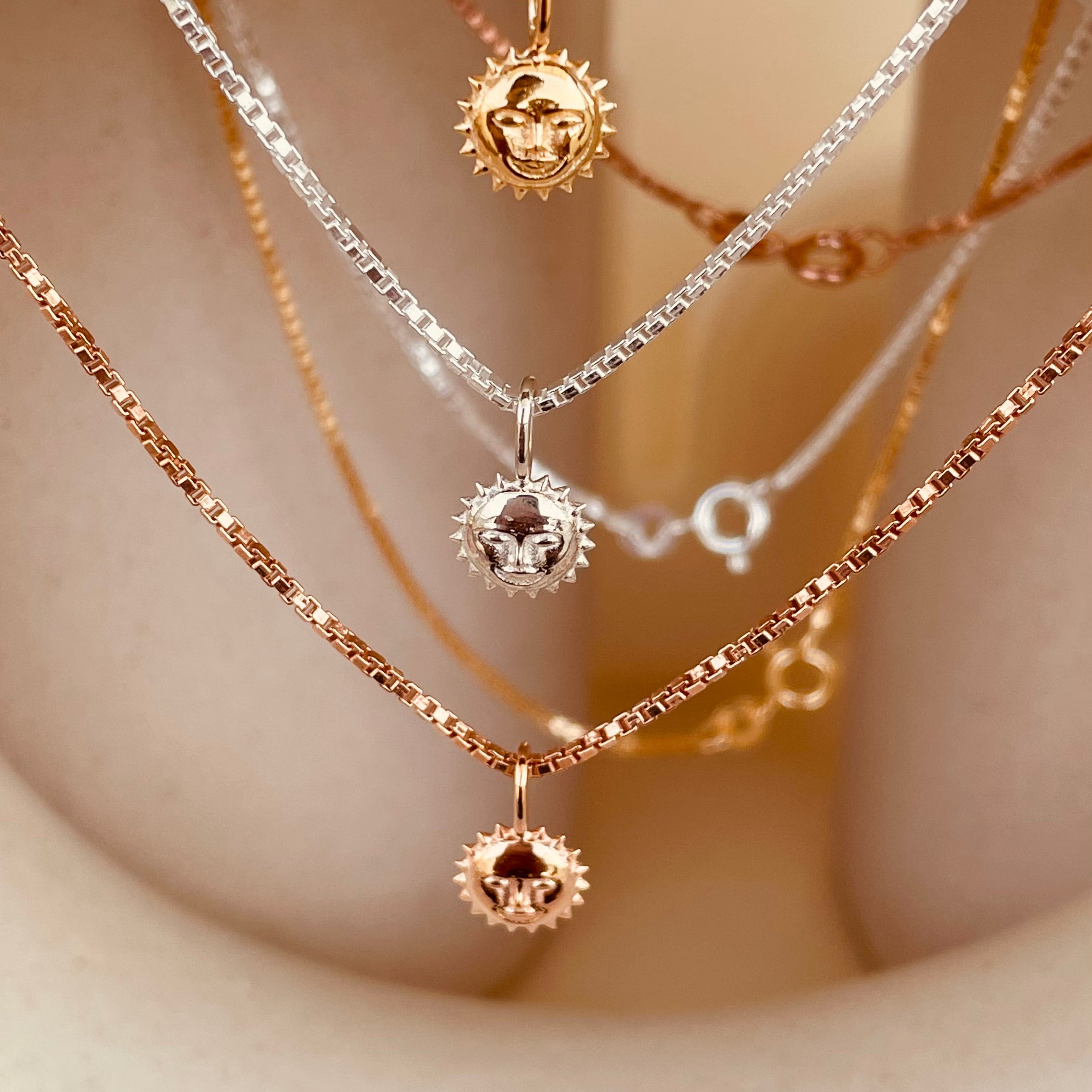 Dainty Steller Sun Charm Necklace with Box Chain with Box Chain - Octonov