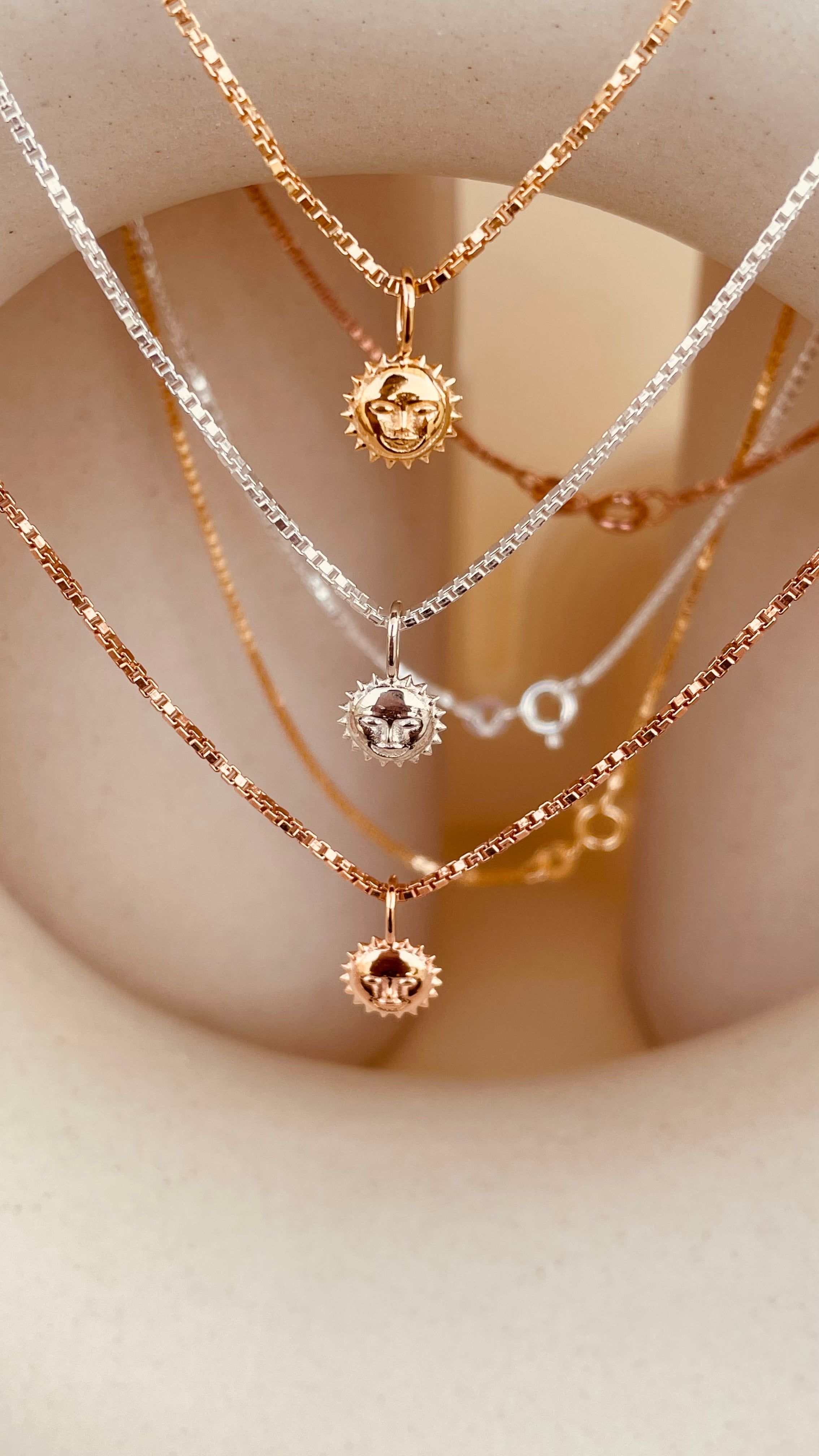 Dainty Steller Sun Charm Necklace with Box Chain with Box Chain - Octonov