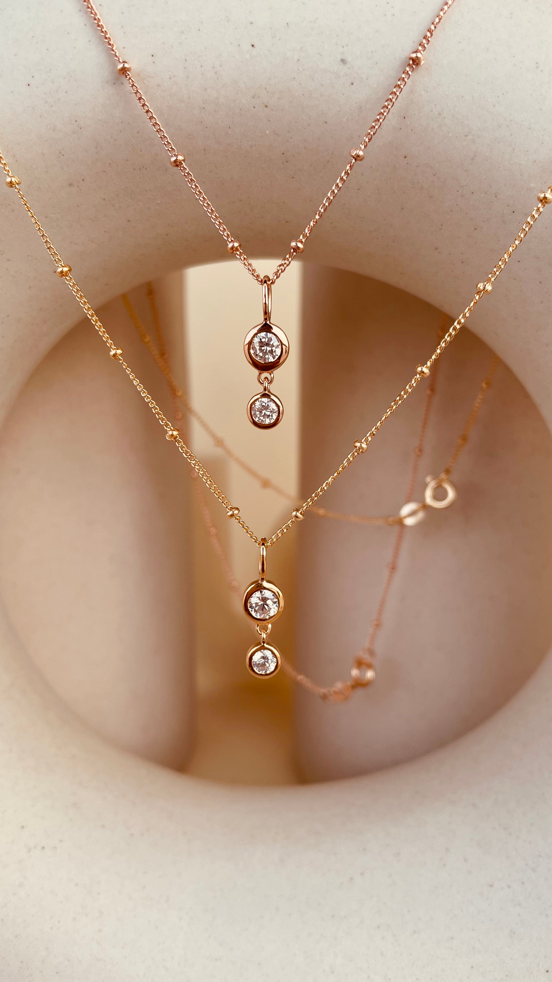 Dainty Double Drop Dangling Necklace with Satellite Chain - Octonov