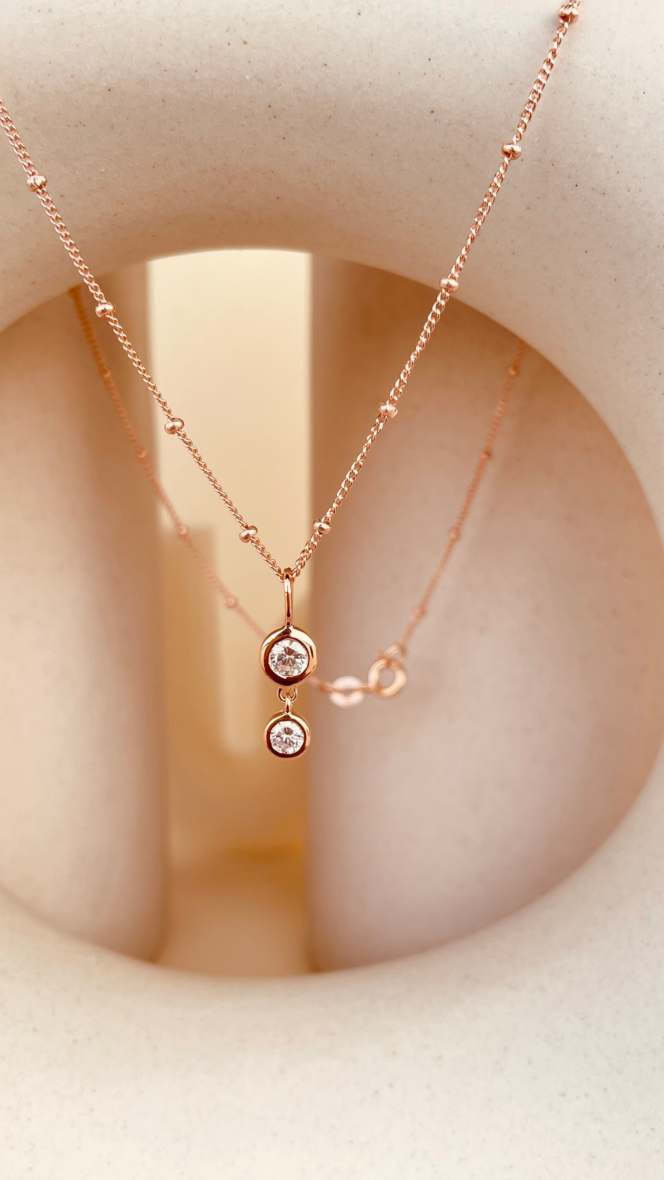 Dainty Double Drop Dangling Necklace with Satellite Chain - Octonov