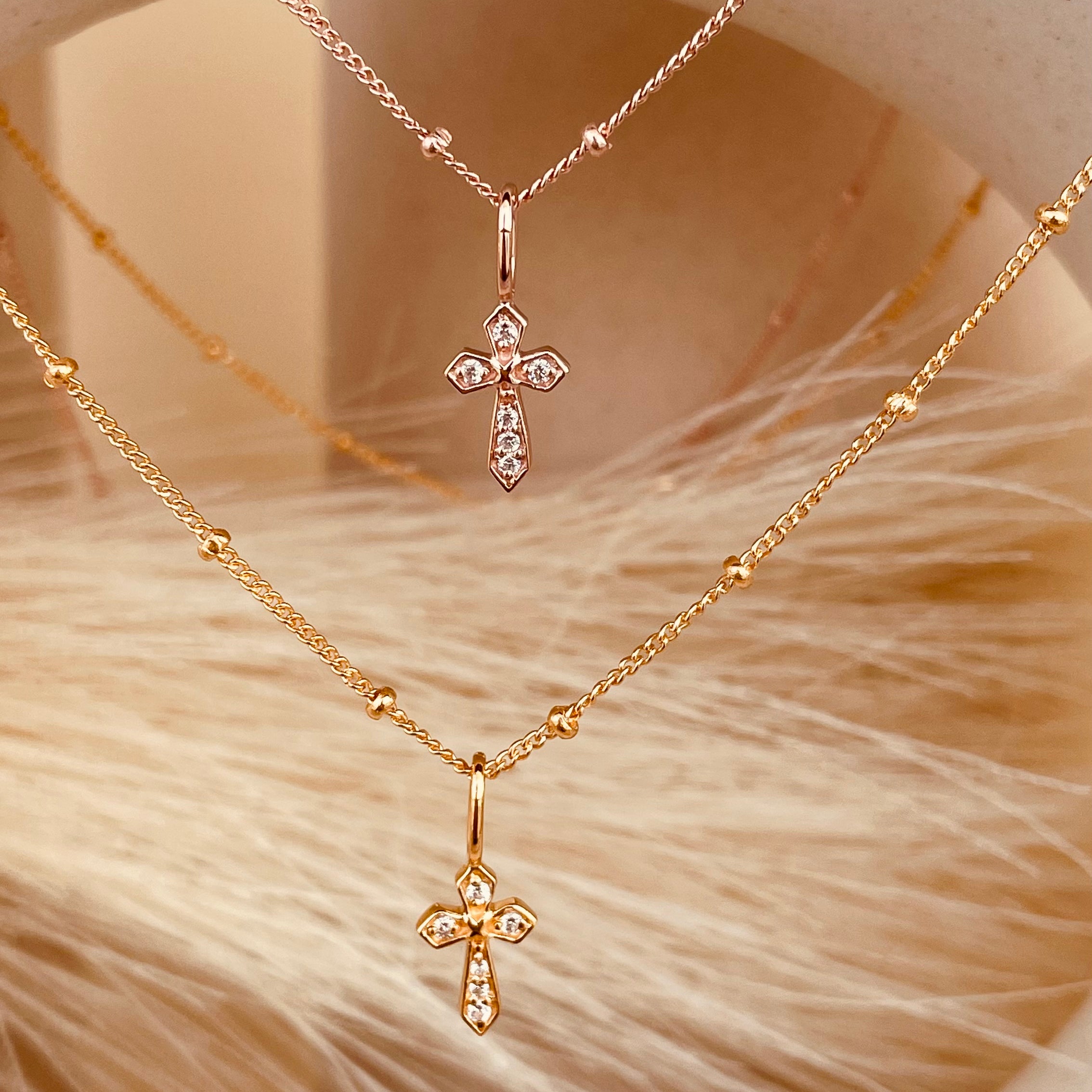 Zircon encrusted Cross Necklace with Satellite Chain - Octonov