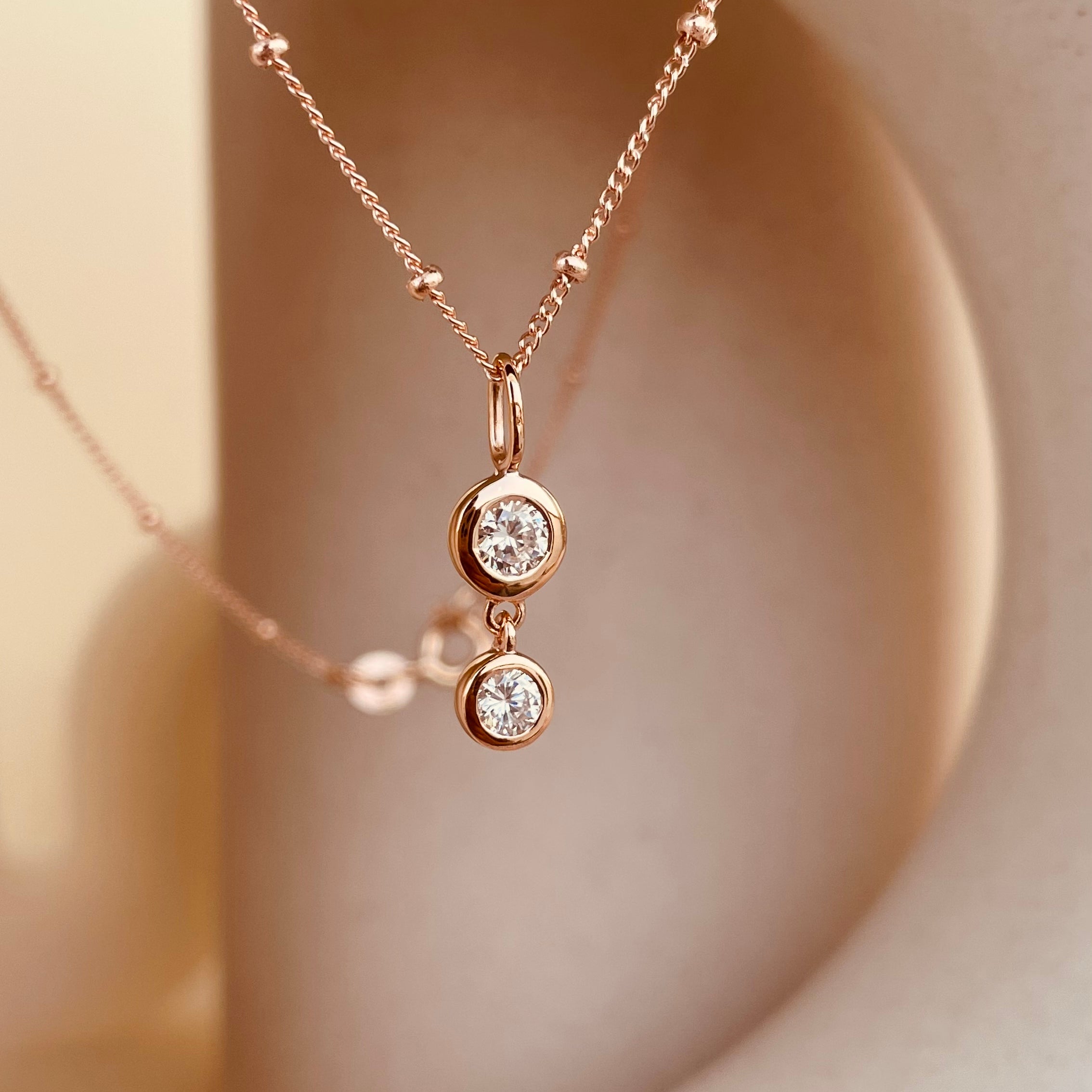 Dainty Double Drop Dangling Necklace with Satellite Chain - Octonov