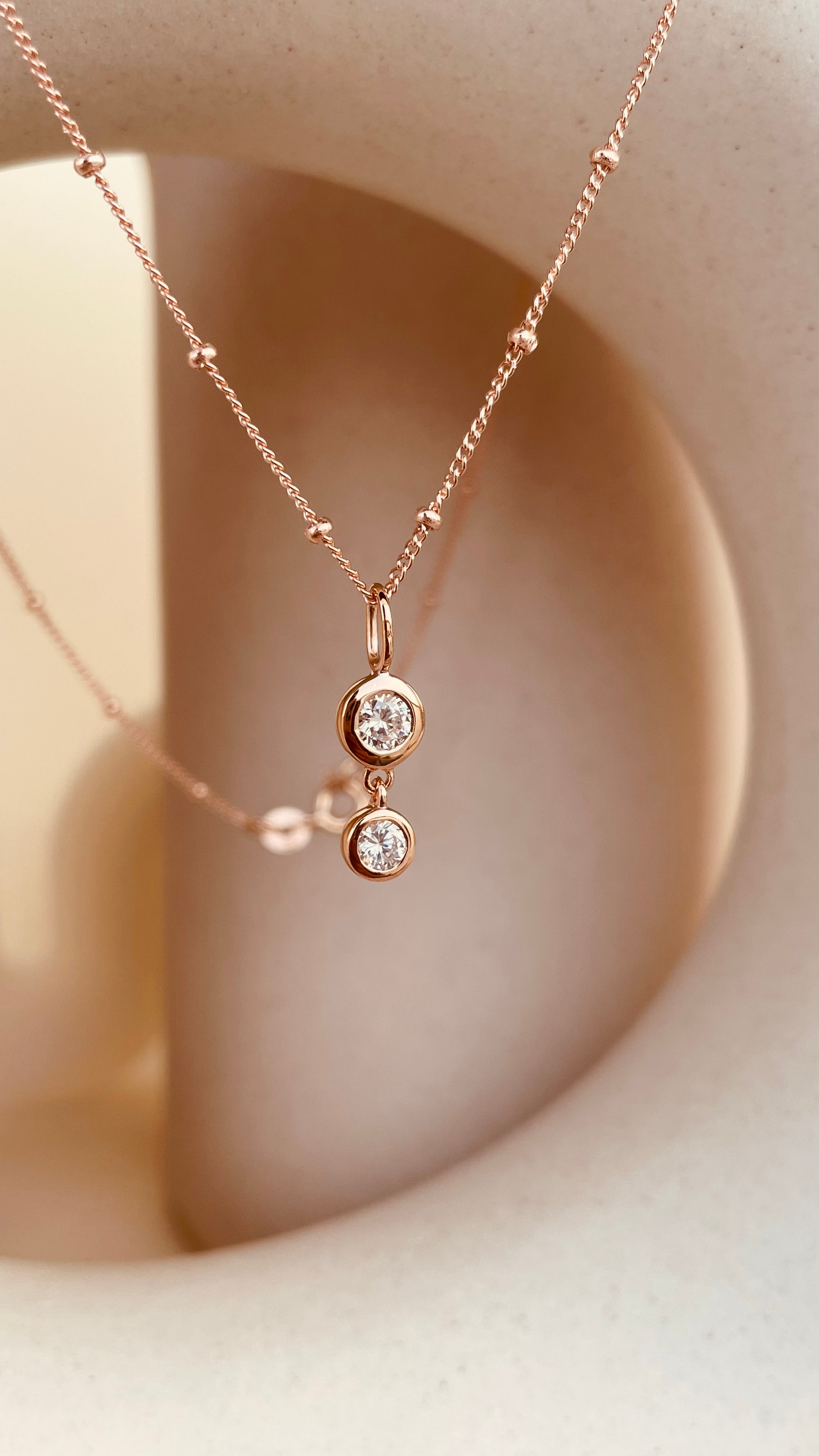 Dainty Double Drop Dangling Necklace with Satellite Chain - Octonov