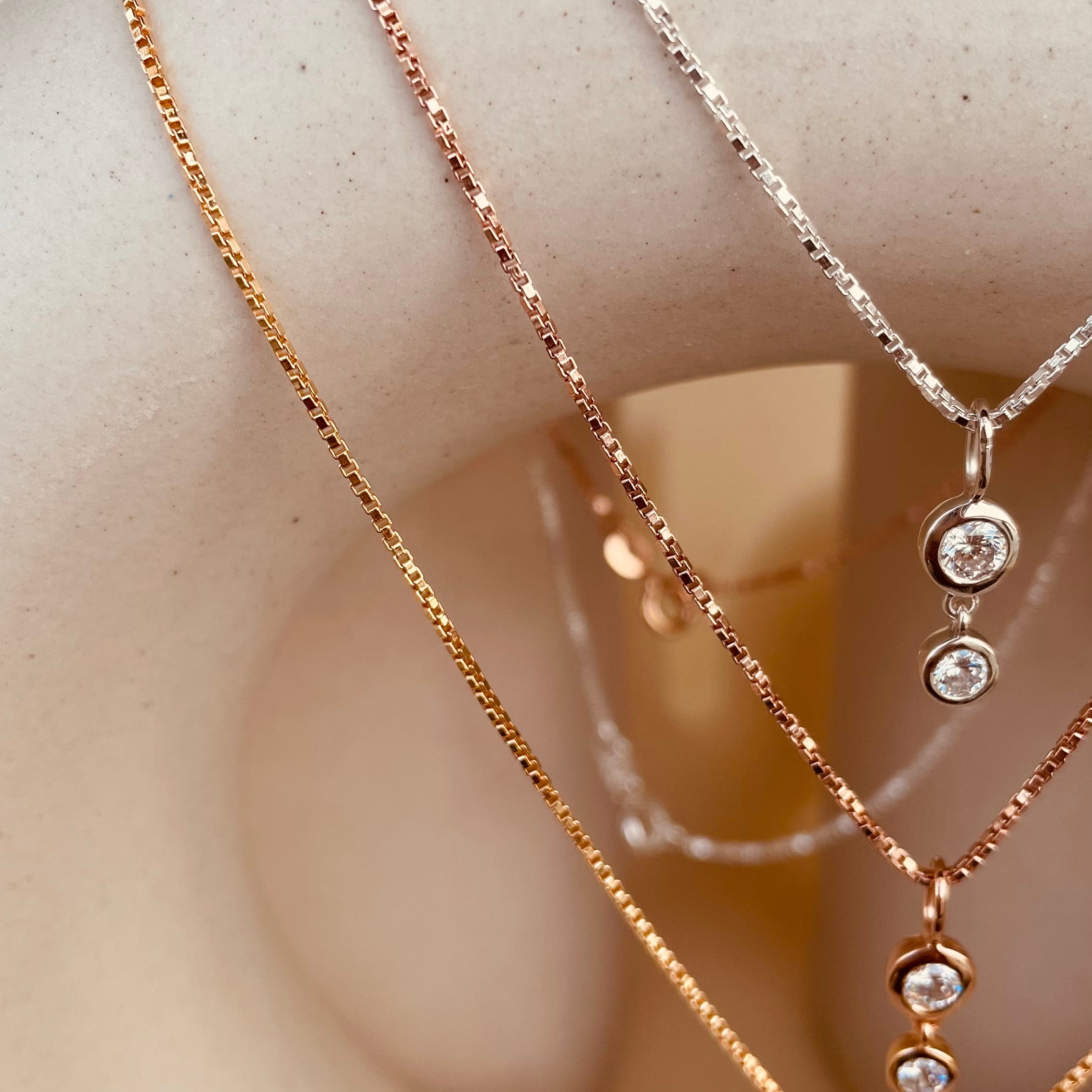 Minimal Double Drop Dangling Necklace with Box Chain - Octonov