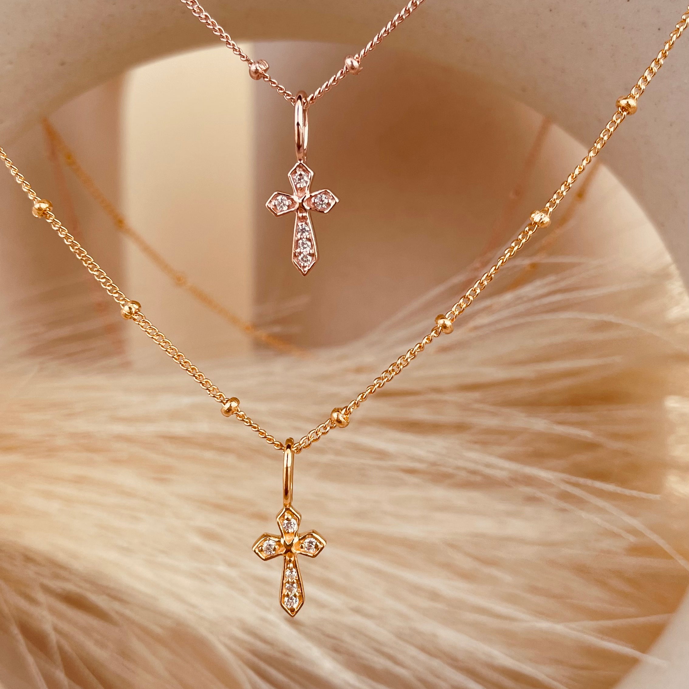 Zircon encrusted Cross Necklace with Satellite Chain - Octonov