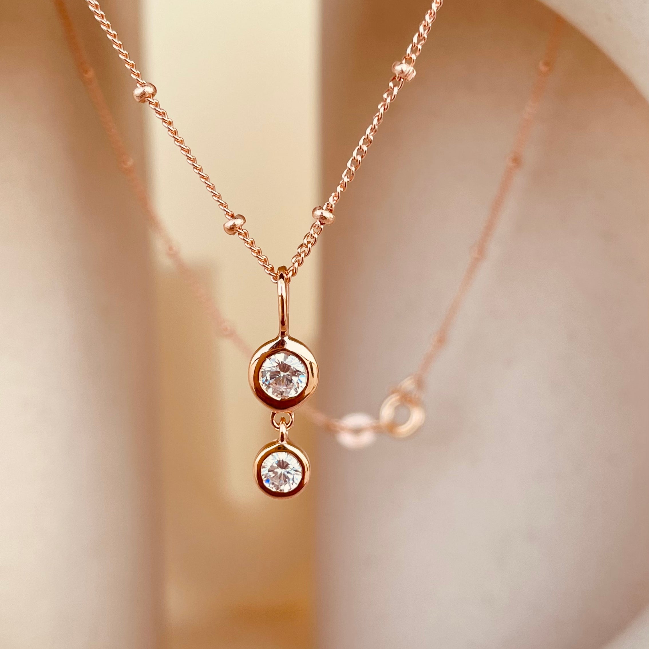 Dainty Double Drop Dangling Necklace with Satellite Chain - Octonov