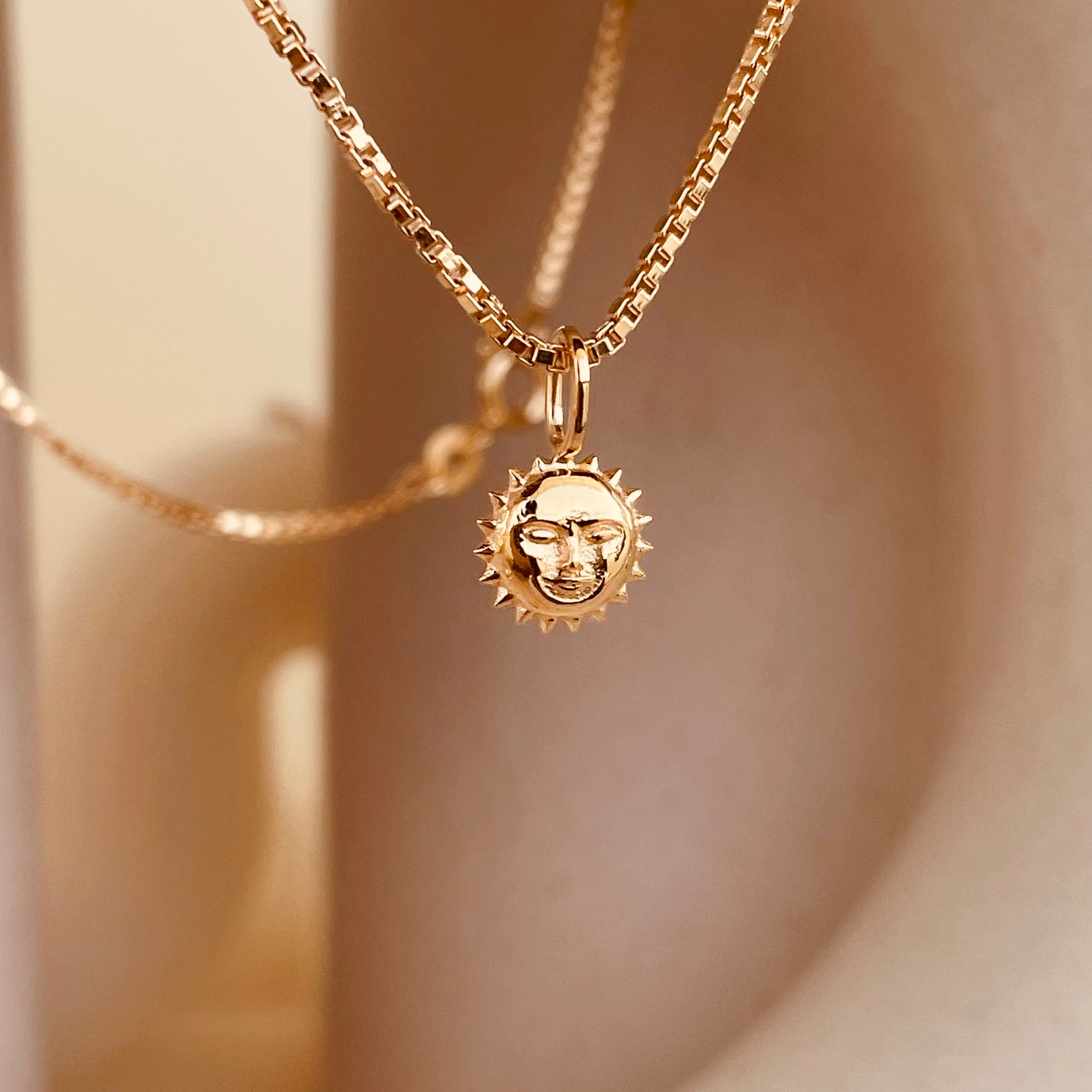 Dainty Steller Sun Charm Necklace with Box Chain with Box Chain - Octonov