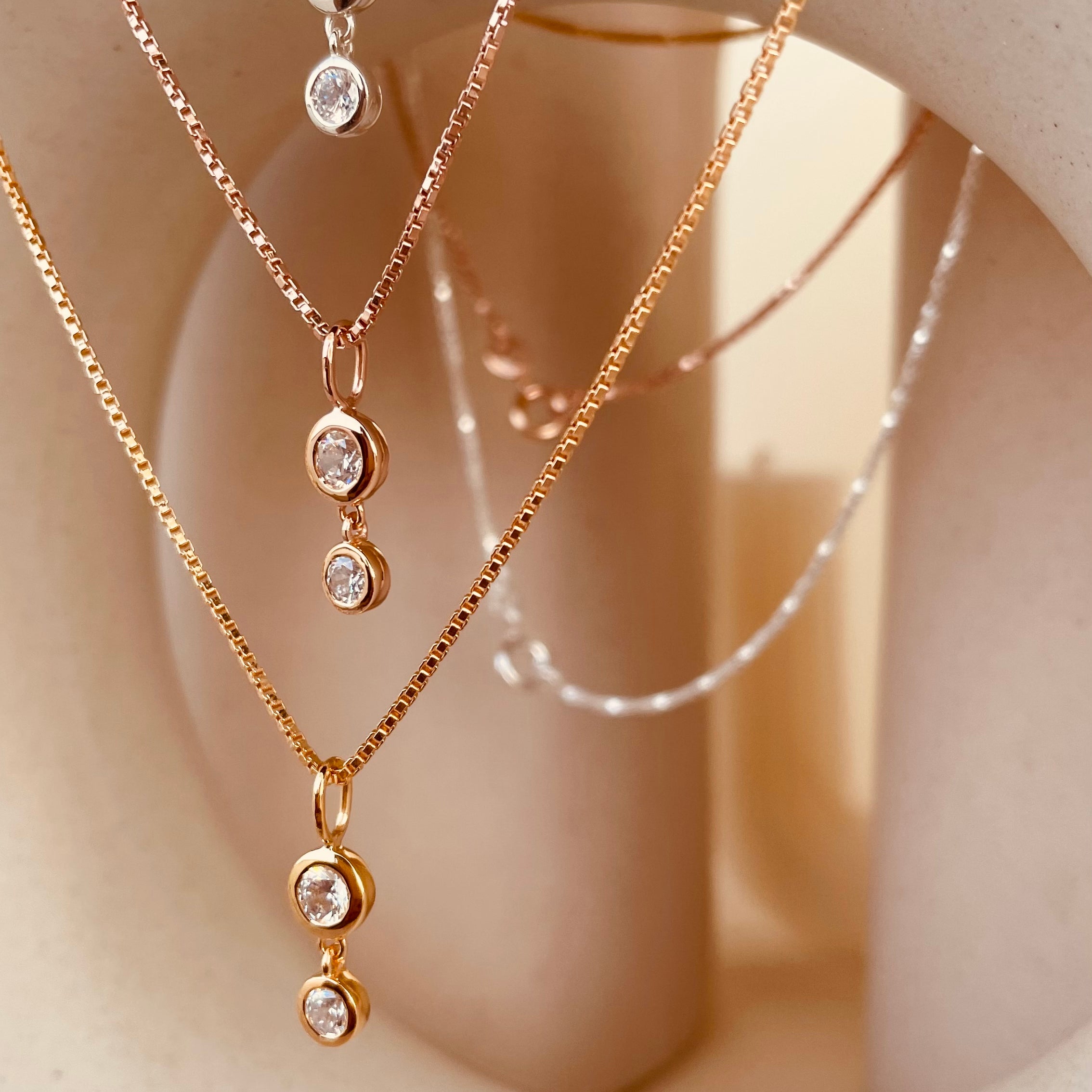 Minimal Double Drop Dangling Necklace with Box Chain - Octonov