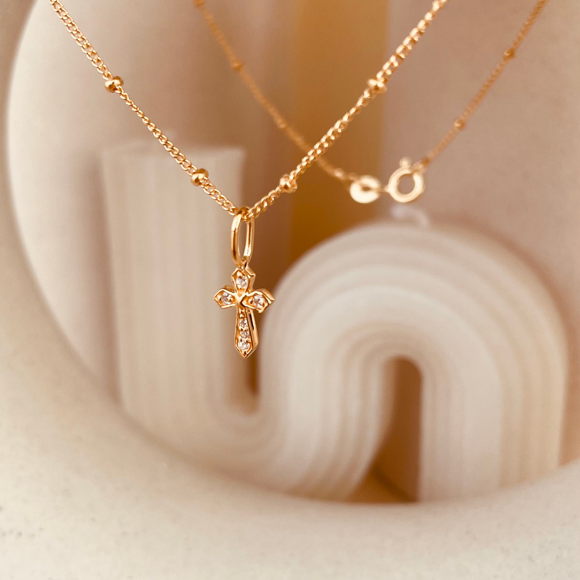 Zircon encrusted Cross Necklace with Satellite Chain - Octonov