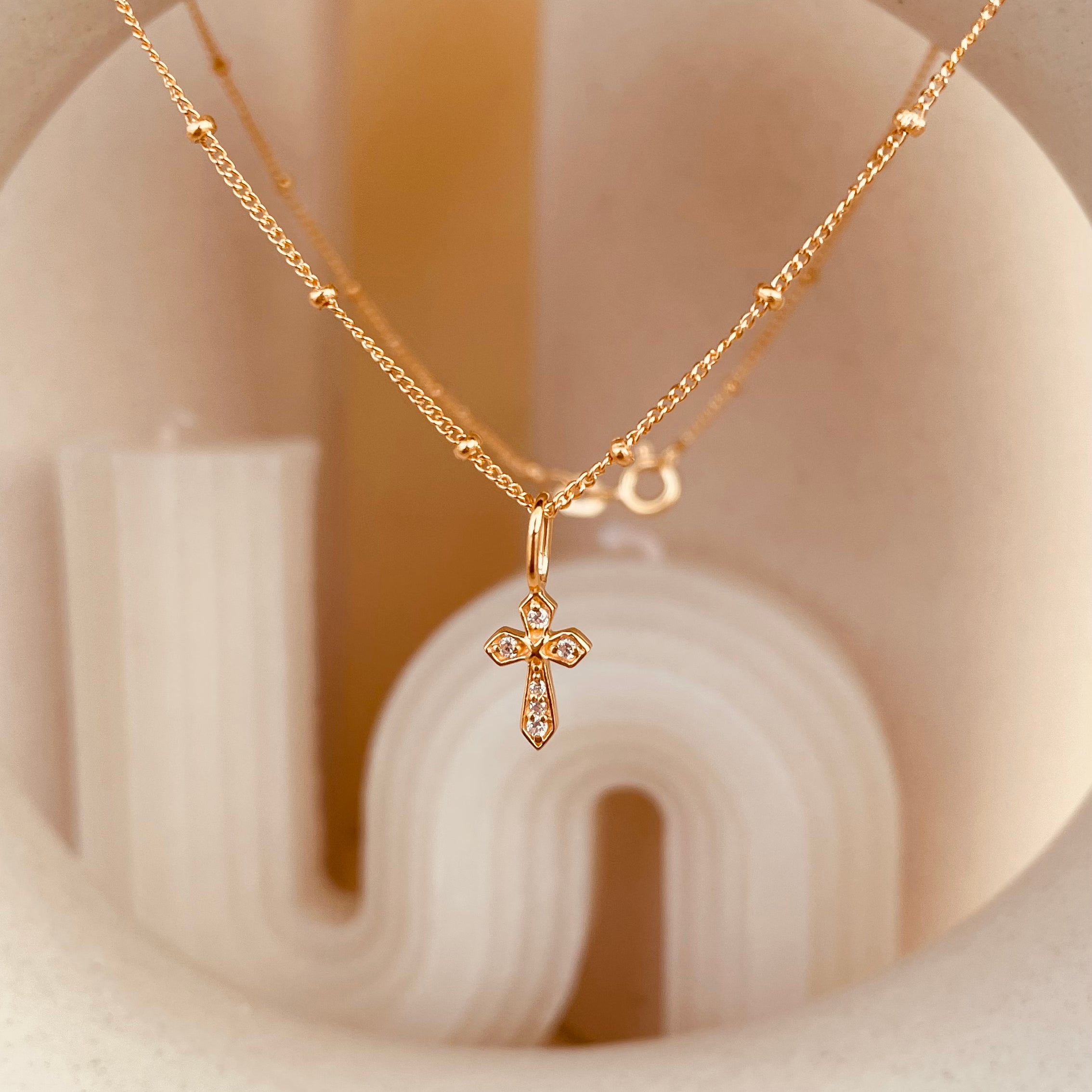 Zircon encrusted Cross Necklace with Satellite Chain - Octonov