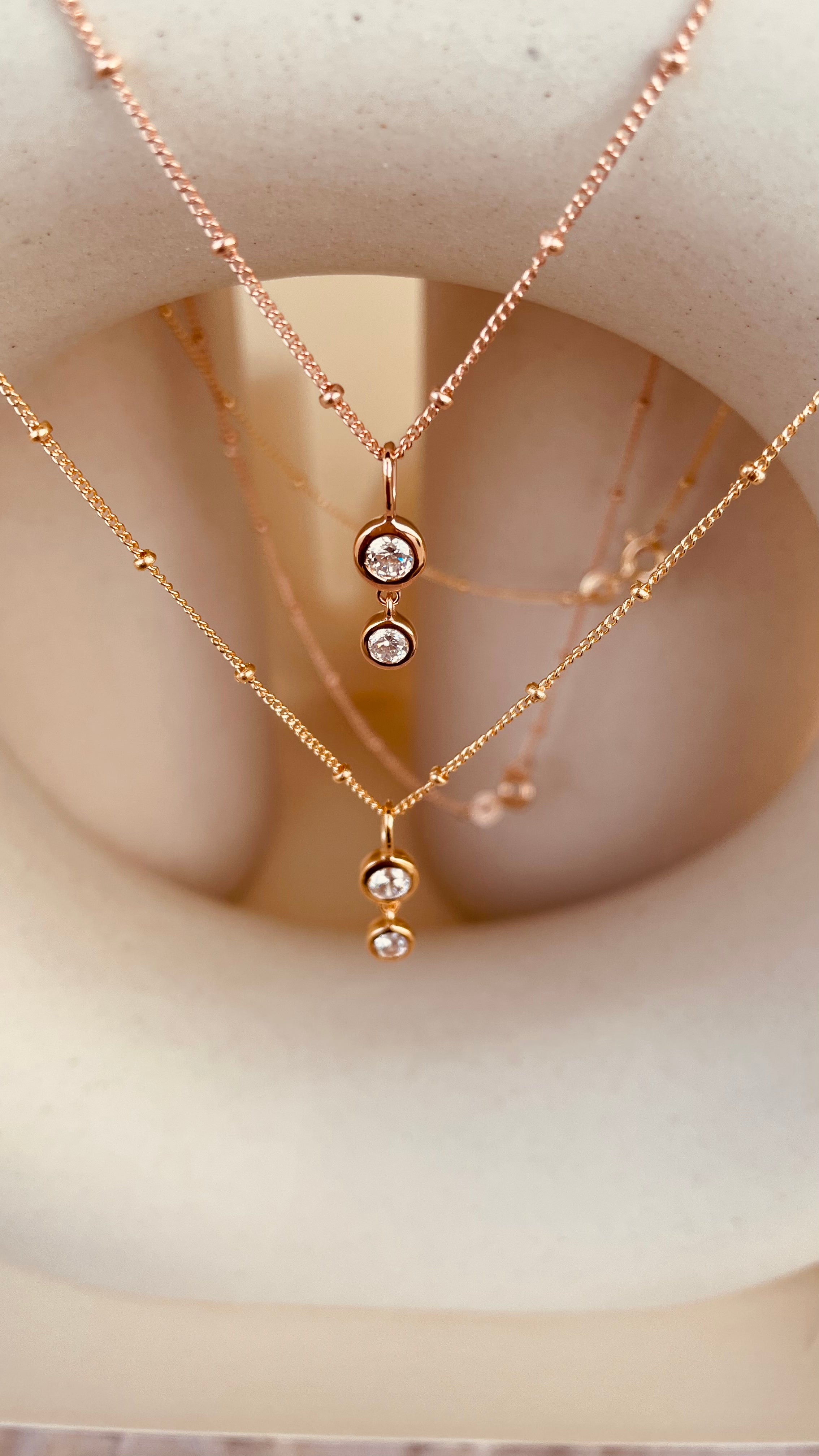 Dainty Double Drop Dangling Necklace with Satellite Chain - Octonov
