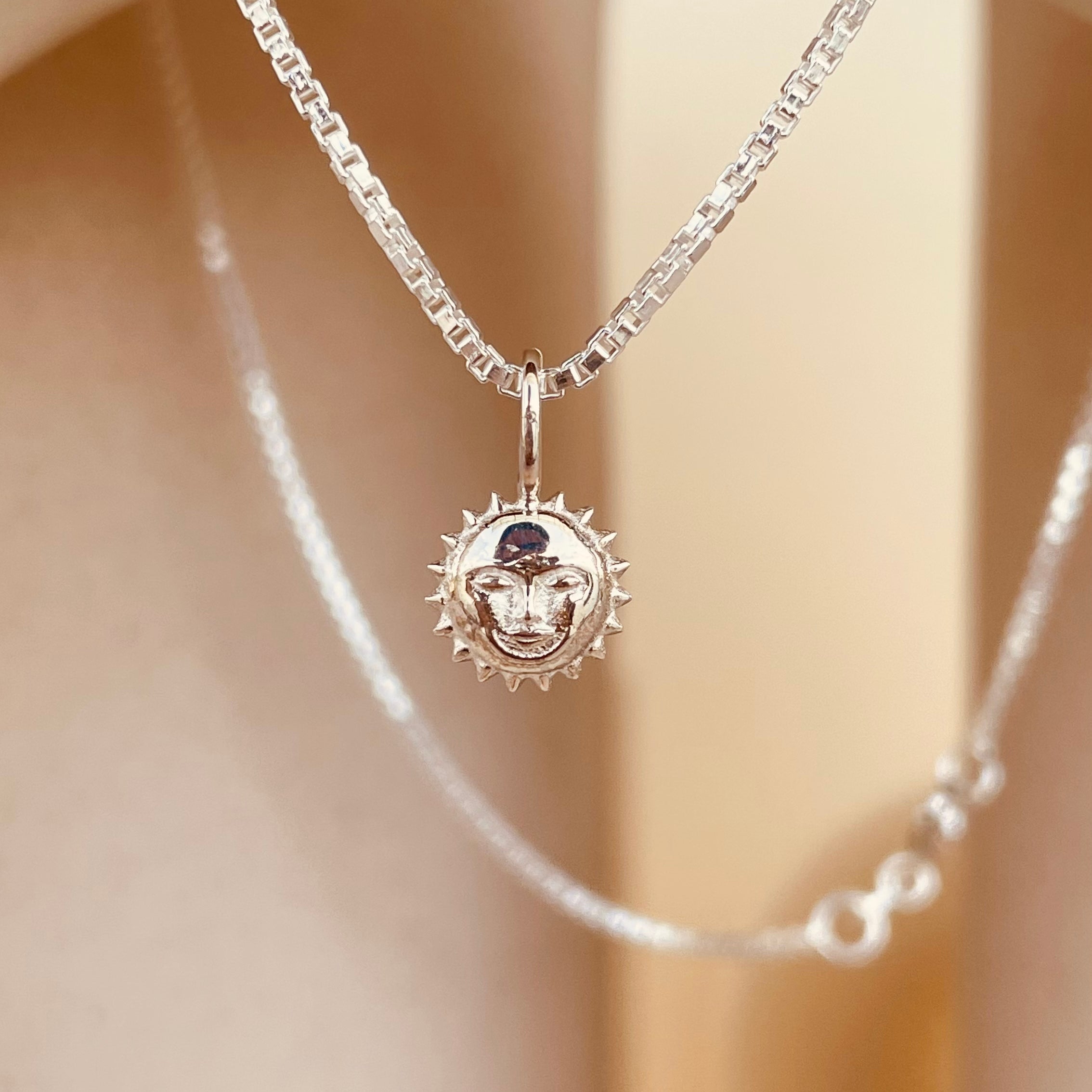 Dainty Steller Sun Charm Necklace with Box Chain with Box Chain - Octonov