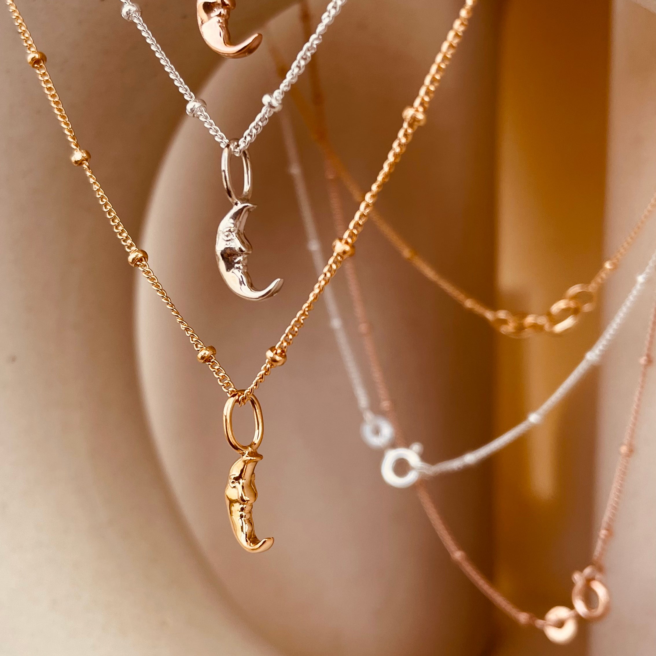 Crescent Moon Necklace with Satellite Chain - Octonov